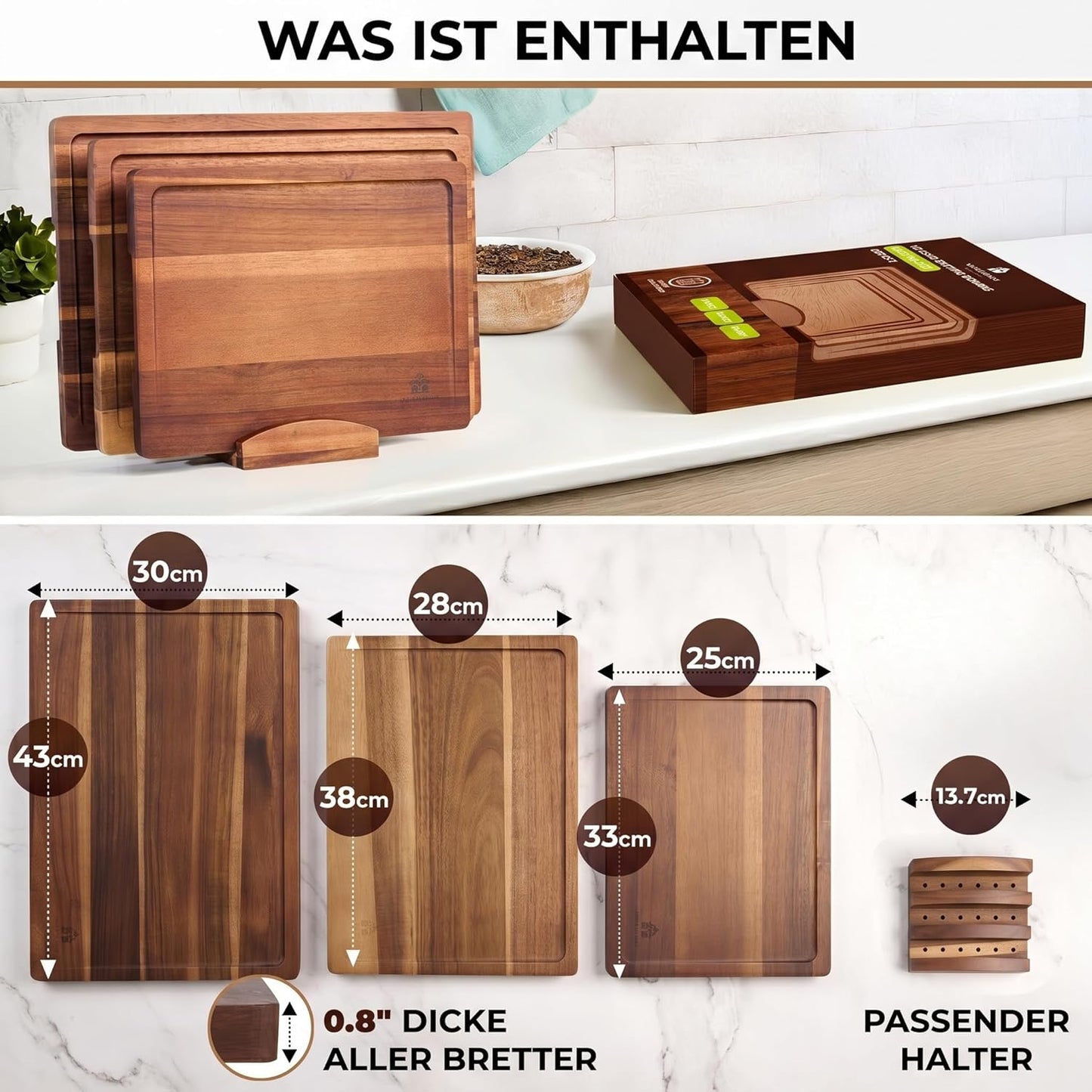 3-teiliges Schneidebrett-Set mit Ständer