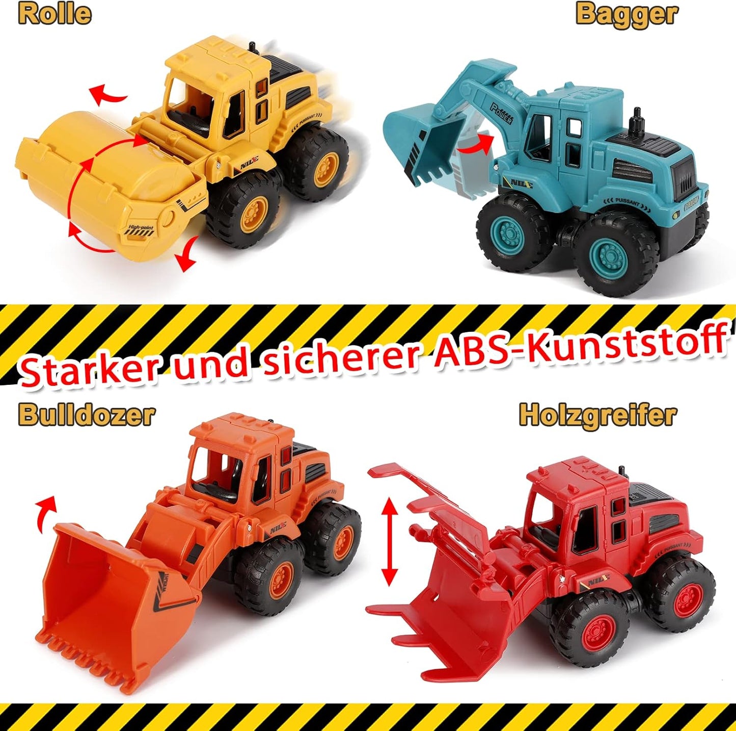 Baufahrzeuge Bagger Set (4 Stück)