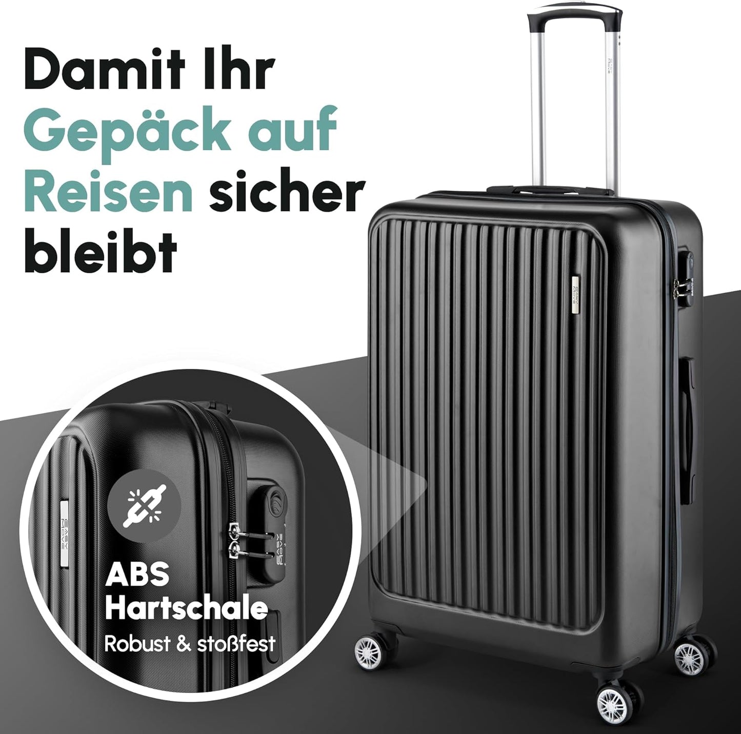 Handgepäck Hartschalenkoffer mit Zahlenschloss, 54 cm / Schwarz