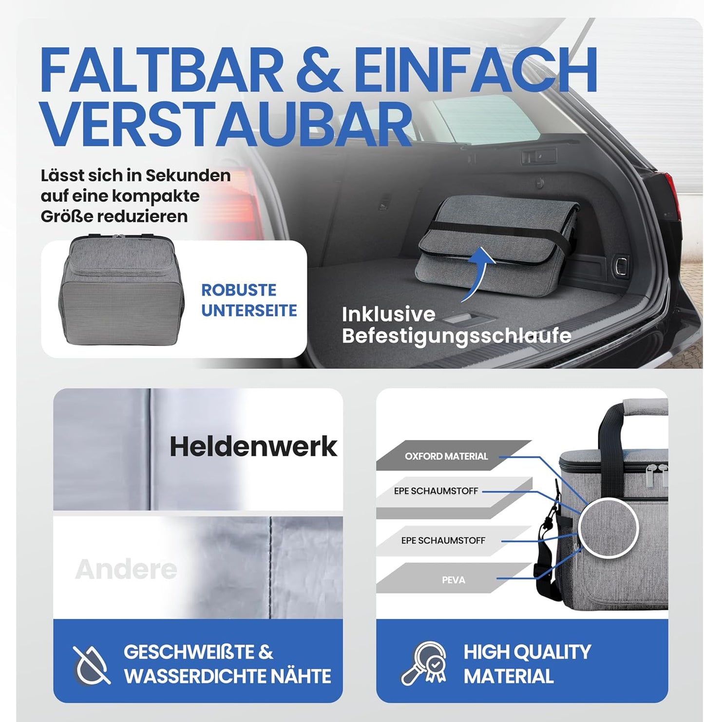 Faltbare Isoliertasche 30L, auslaufsicher & wasserdicht, Grau 30L
