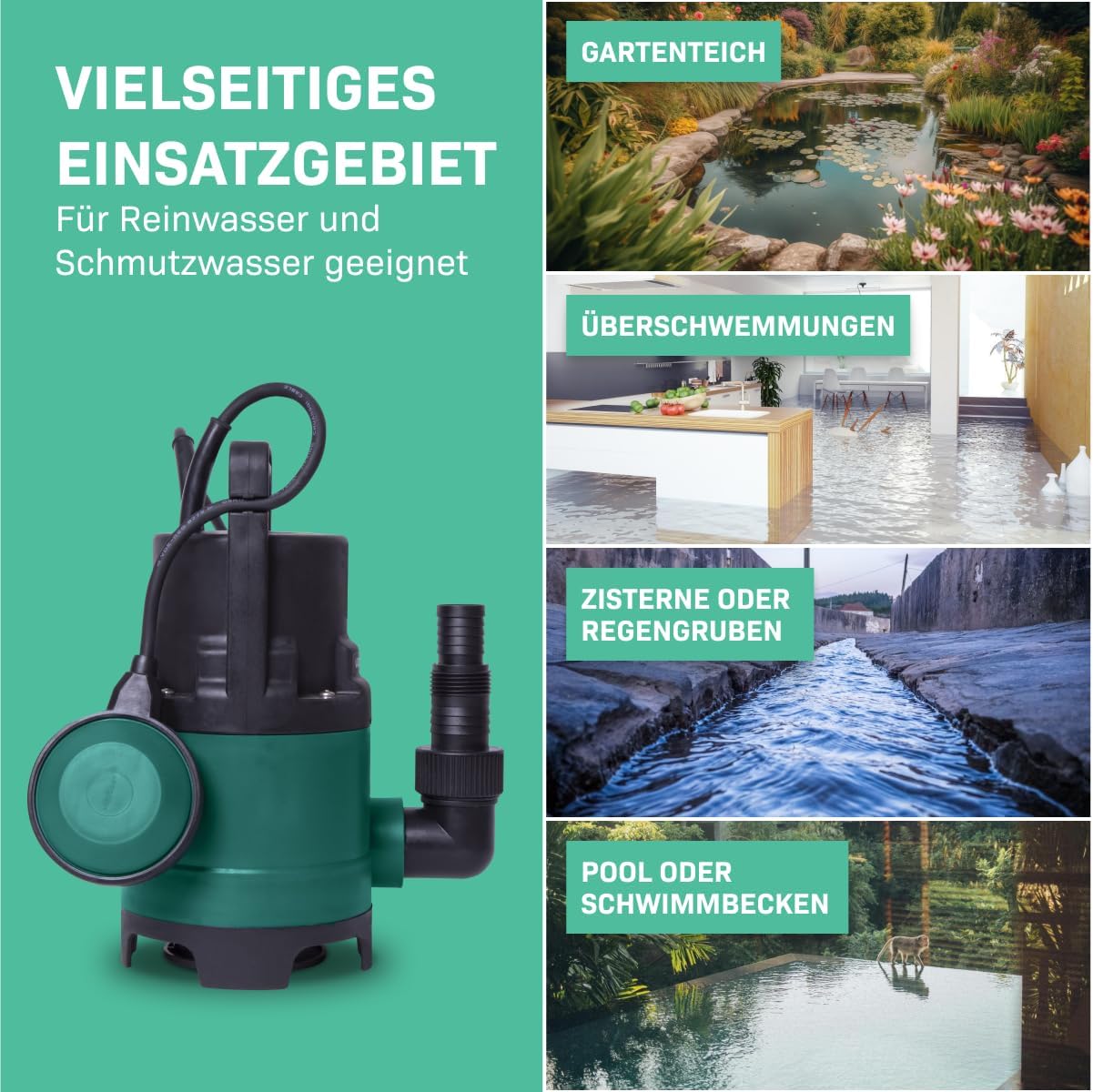 Tauchpumpe für Schmutz- und Klarwasser, 400W - 8000l/h