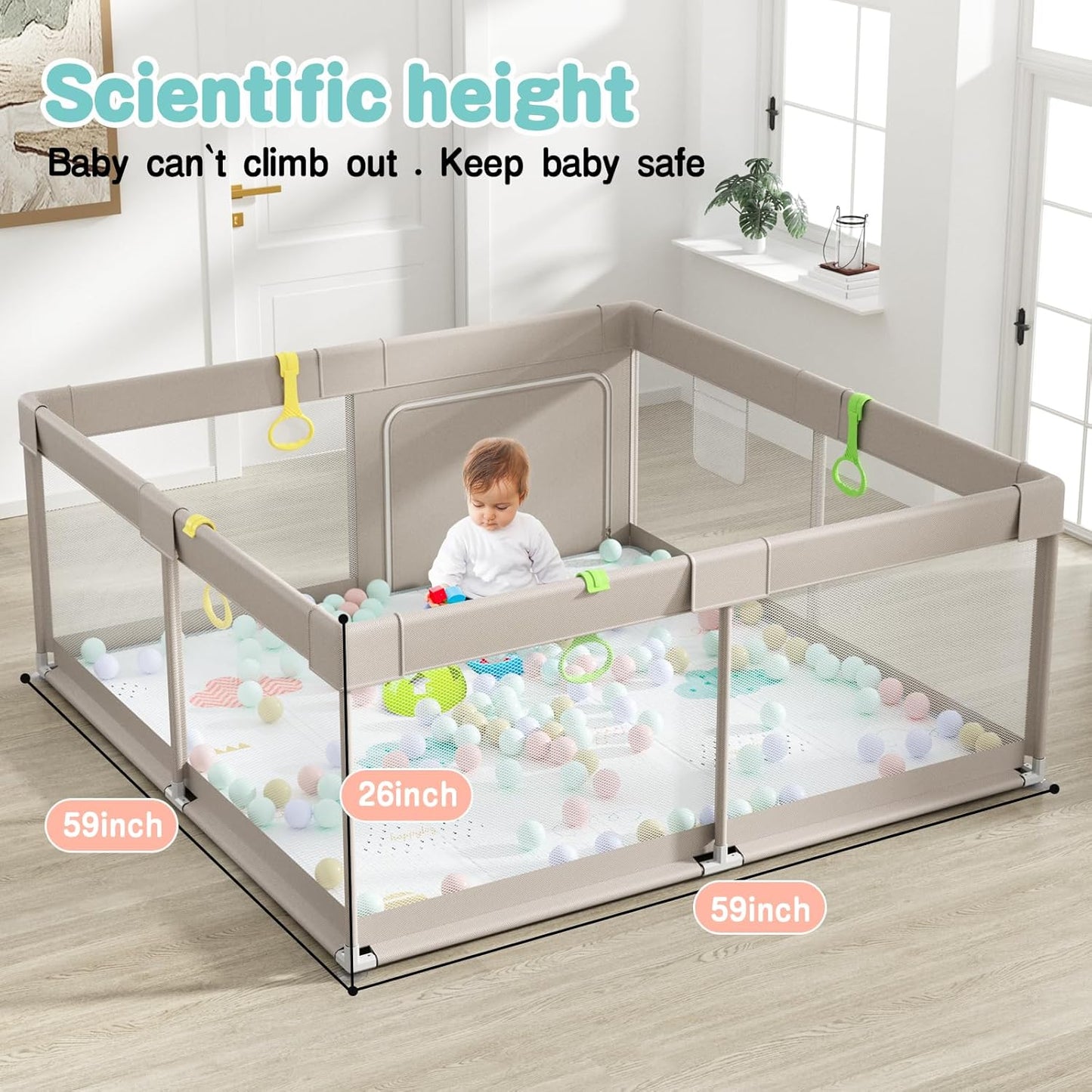 Laufstall mit Spielmatte und Reissverschlusstür, 150x150cm Playpen with mat 150x150cm