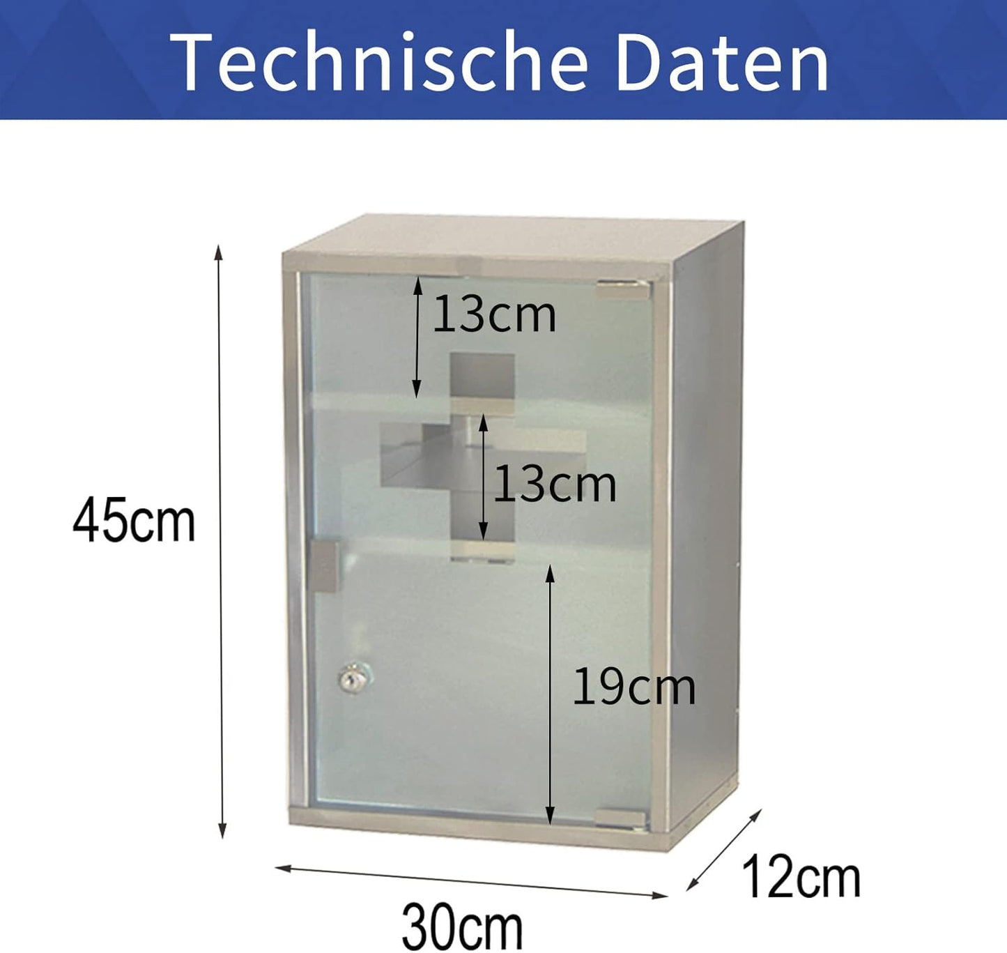 Medizinschrank aus Edelstahl, Silber,3 Fächer