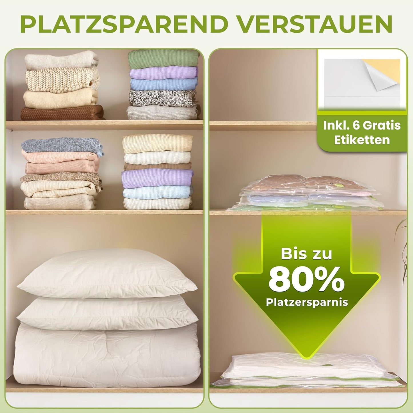 6-teiliges Vakuumbeutel-Set für Kleidung und Bettdecken, 6x - Large (80x60cm)