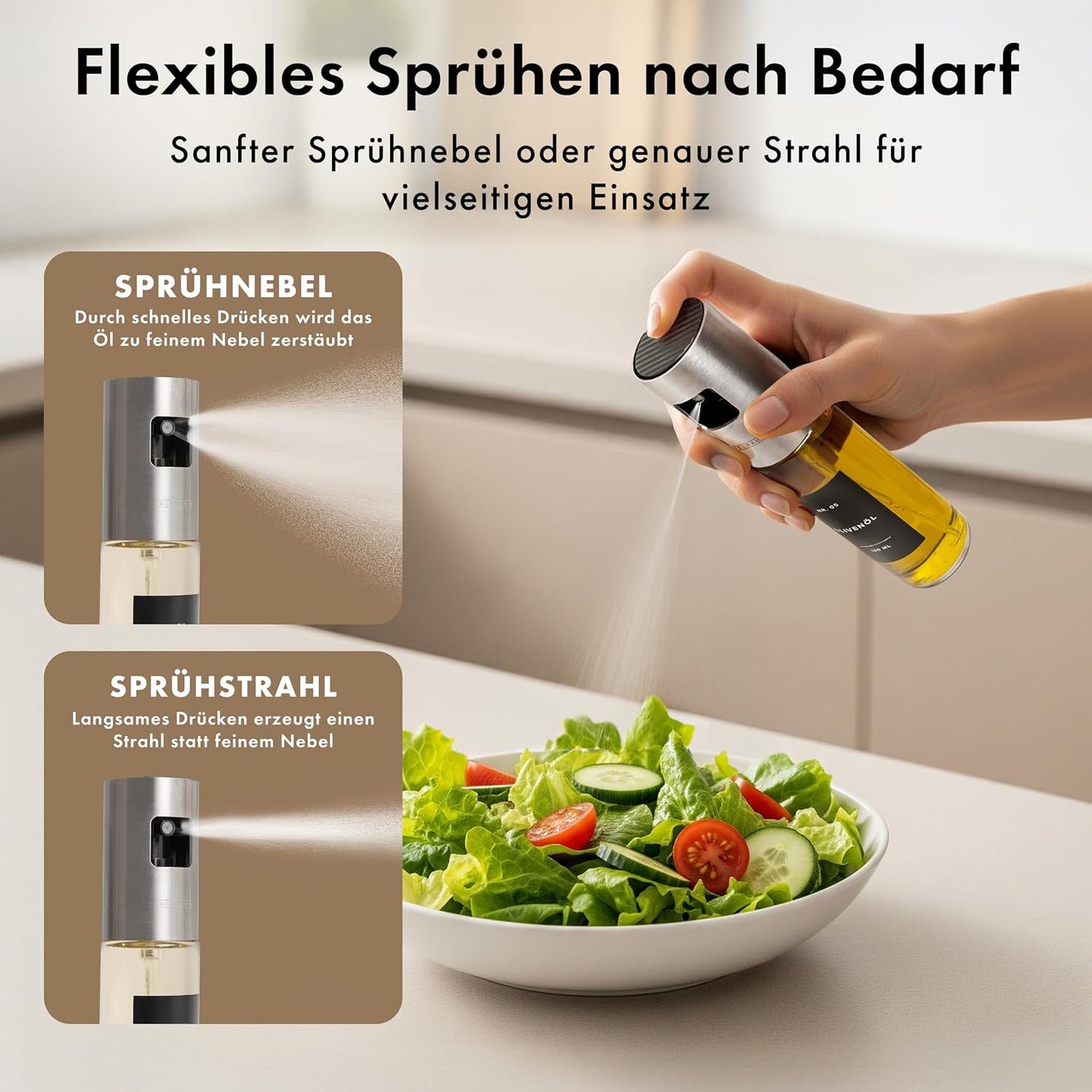 2er-Set Ölsprüher, 2 Pack Edelstahl Deckel mit Glas Flasche
