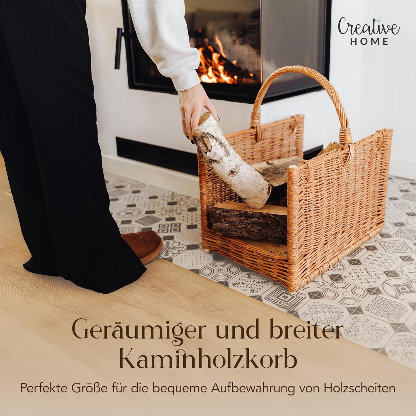 Grosser Kaminkorb aus Rattan, ohne Jute 45 x 30 x 47 cm Braun