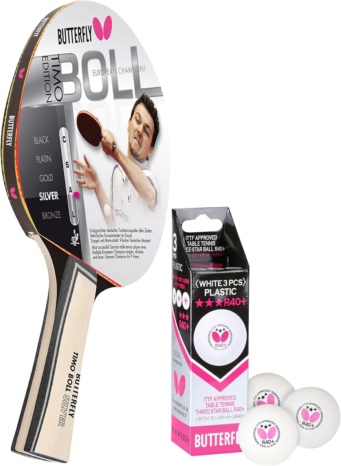 85015 Timo Boll Silver, Bundle mit 3 Bälle