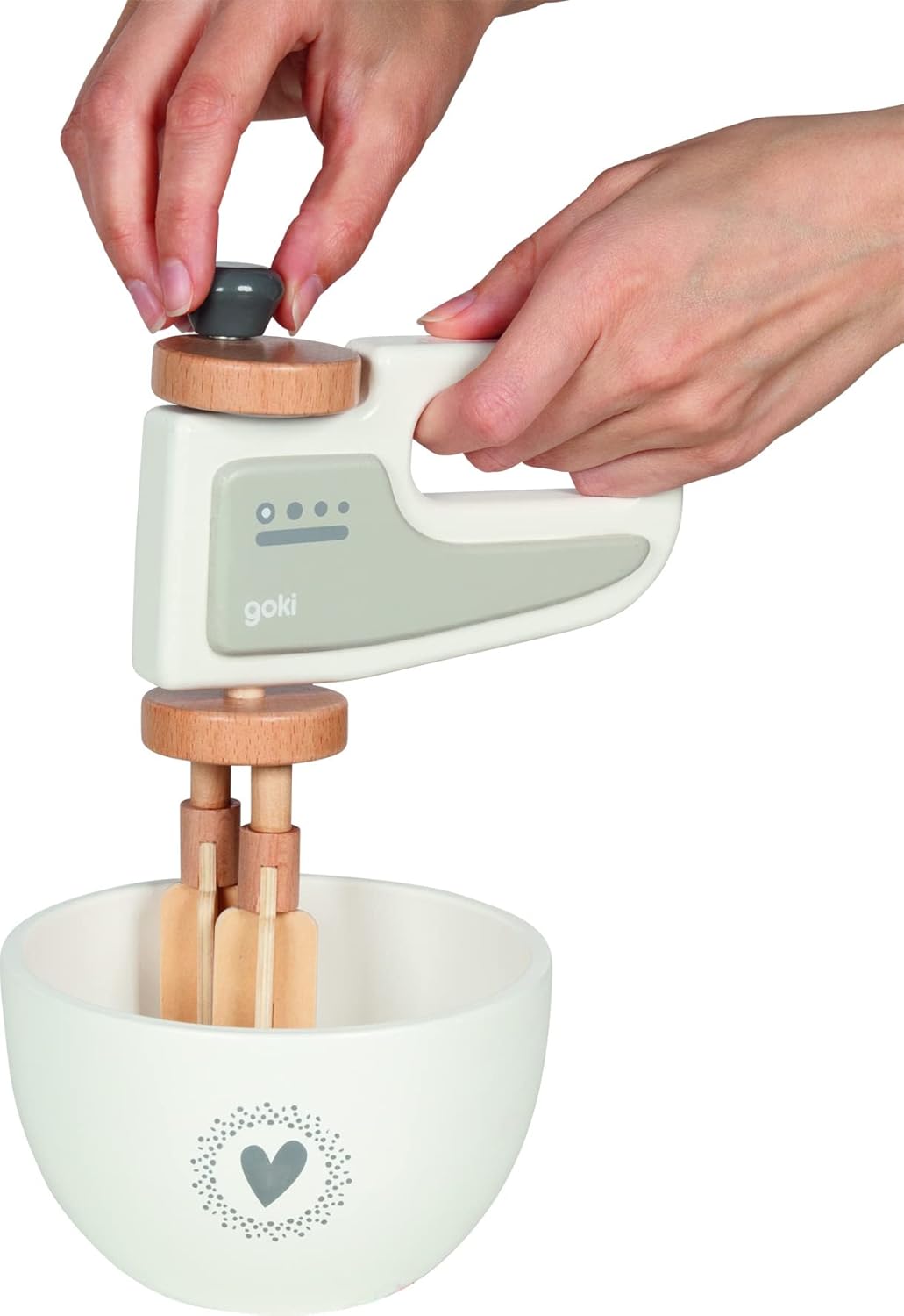 Handmixer mit Rührschüssel aus Holz