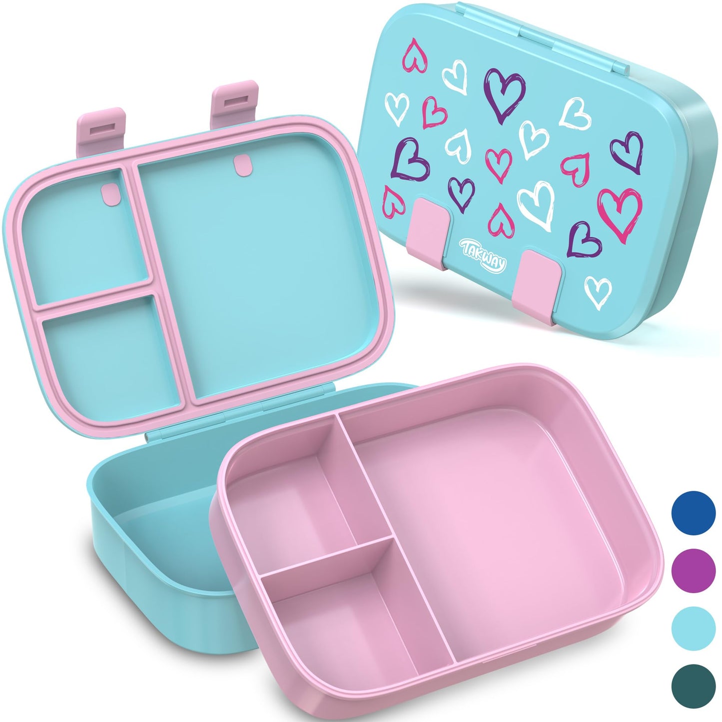 Brotdose Kinder Bento Box mit Fächern (BPA-frei), Herzen
