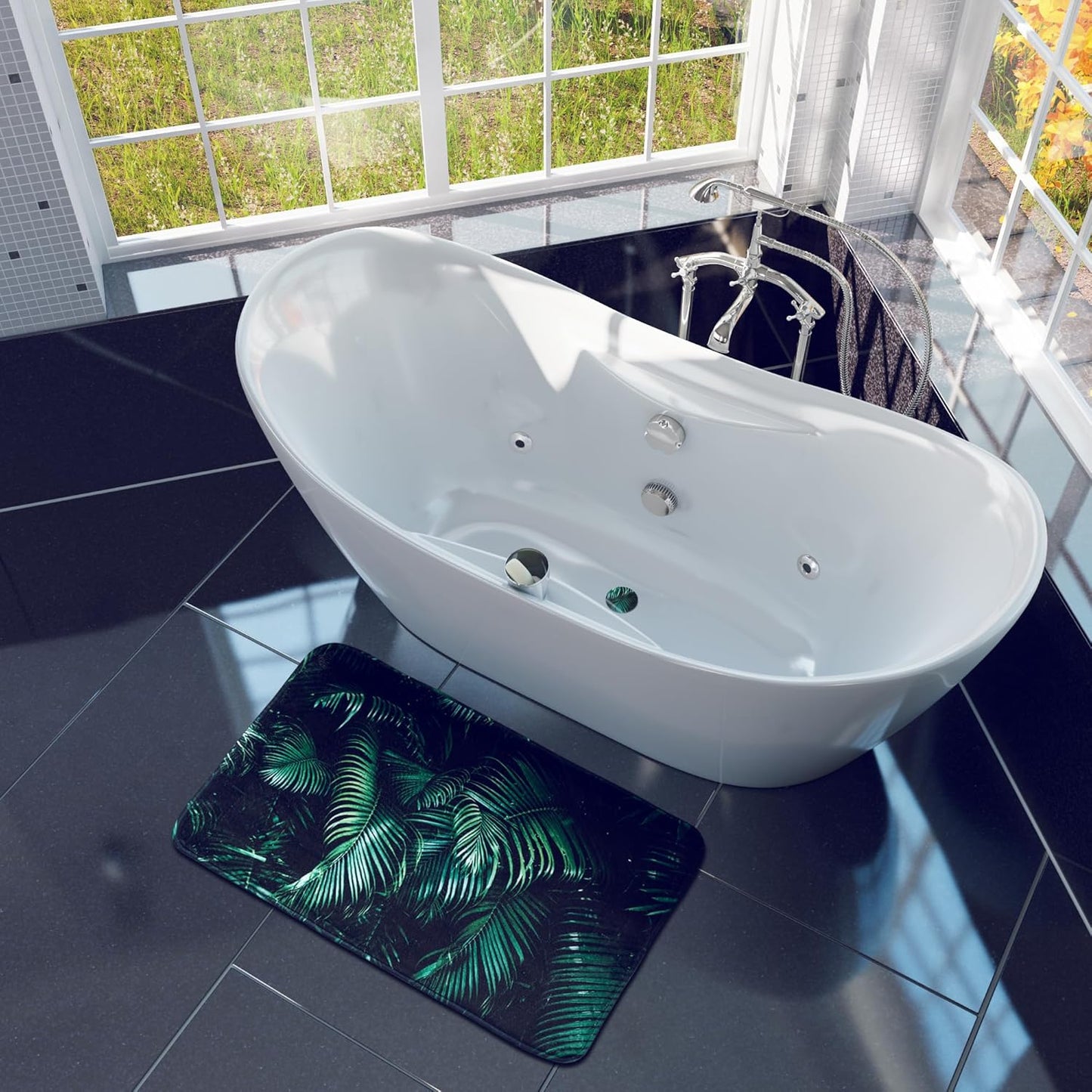Rutschfester Badteppich, waschbar und weich, Palmdream 70 x 110 cm (Rechteckig)
