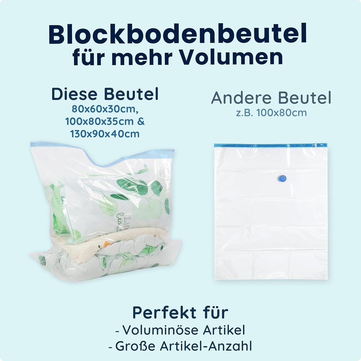 6-teiliges Vakuumbeutel-Set für Kleidung in 3 Grössen, 2 Jumbo - 2 XXL - 2 L (100µ) 6