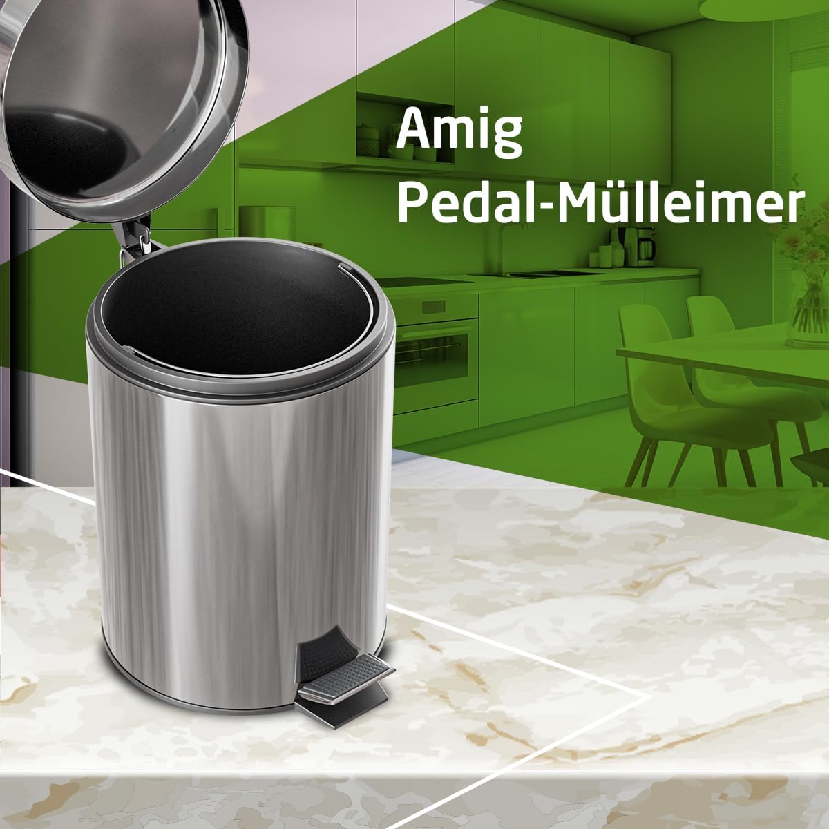 Mülleimer mit Pedal und Innenbehälter 12L, Edelstahl, 12 L