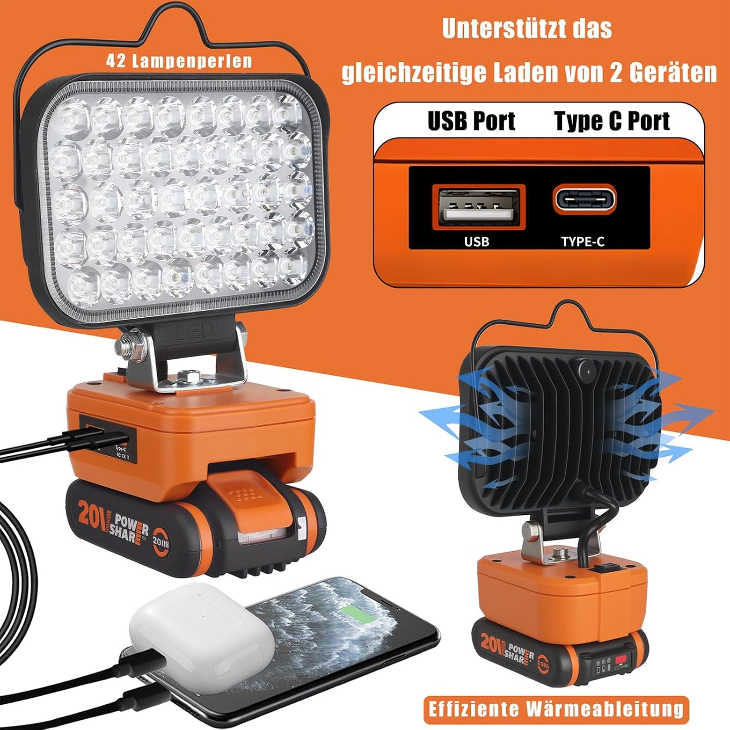 Akku-LED-Arbeitsleuchte, 126w für Worx