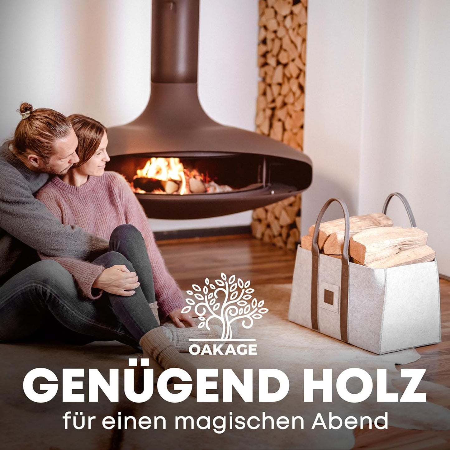 2er-Set Einkaufstaschen & Kaminholzkorb, Doppelpack Hellgrau