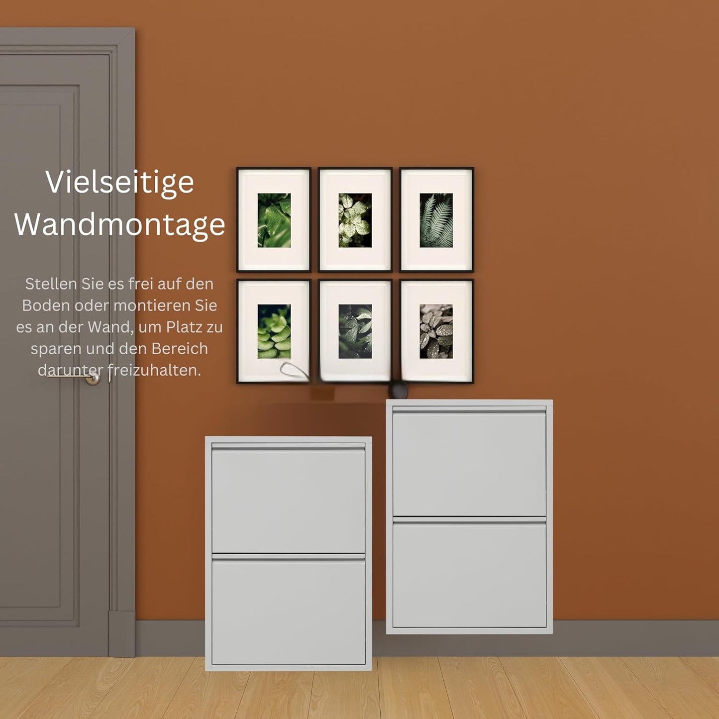 Schuhschrank mit Magnetklappen, 2 Klappen Grau