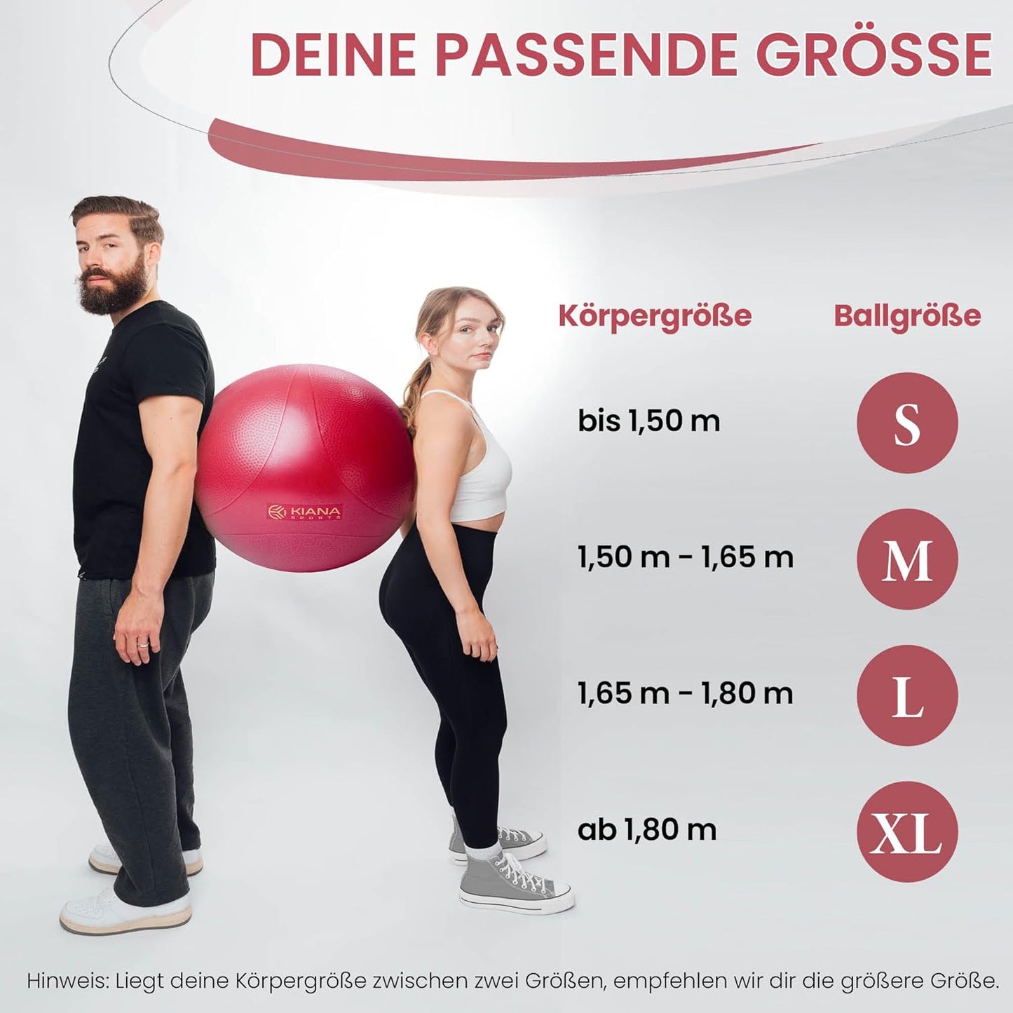 Gymnastik- und Sitzball mit Noppen, inkl. Pumpe, Weinrot M (für Körpergröße bis 165 cm)