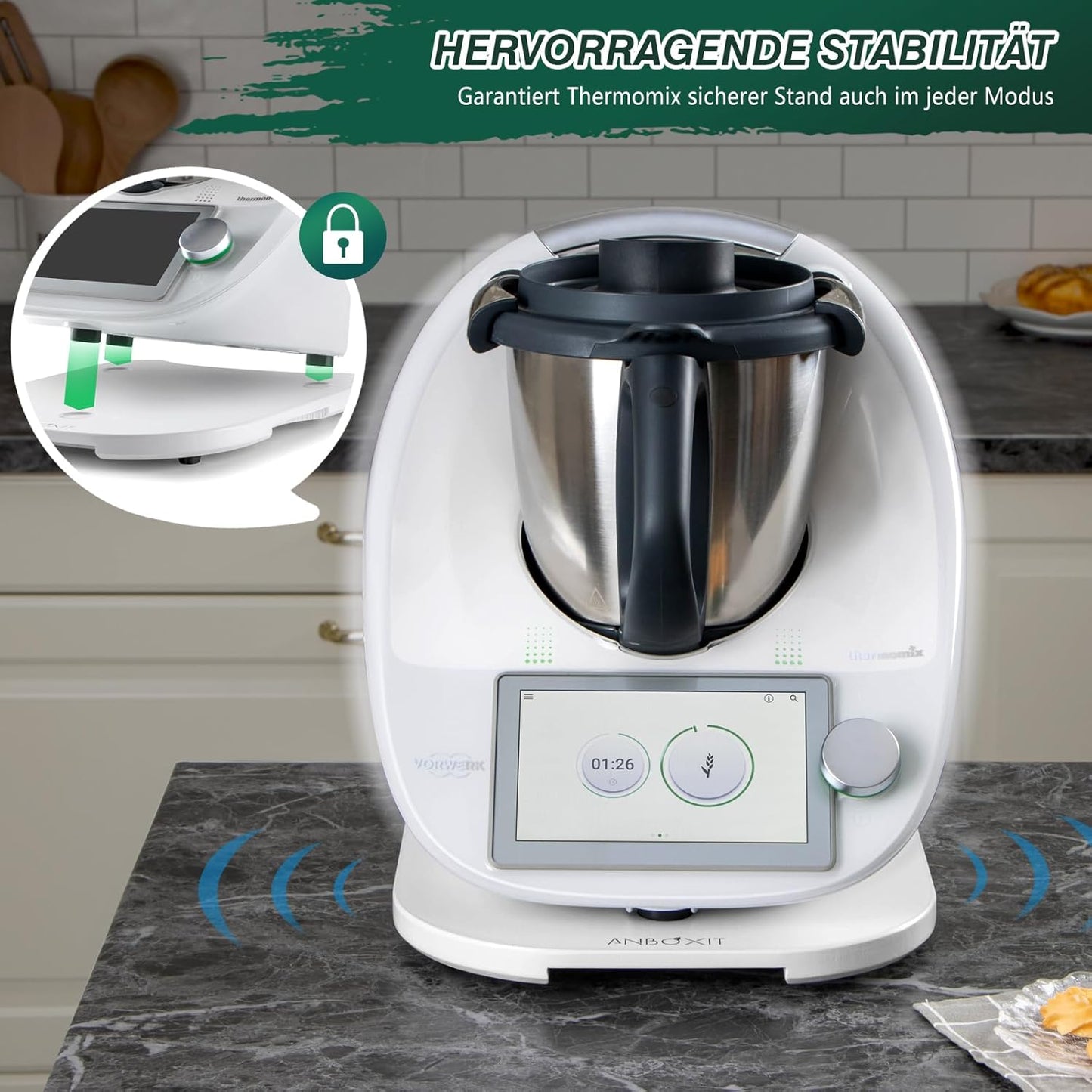 Gleitbrett für Thermomix TM6/TM5 mit Rollen, Weiß