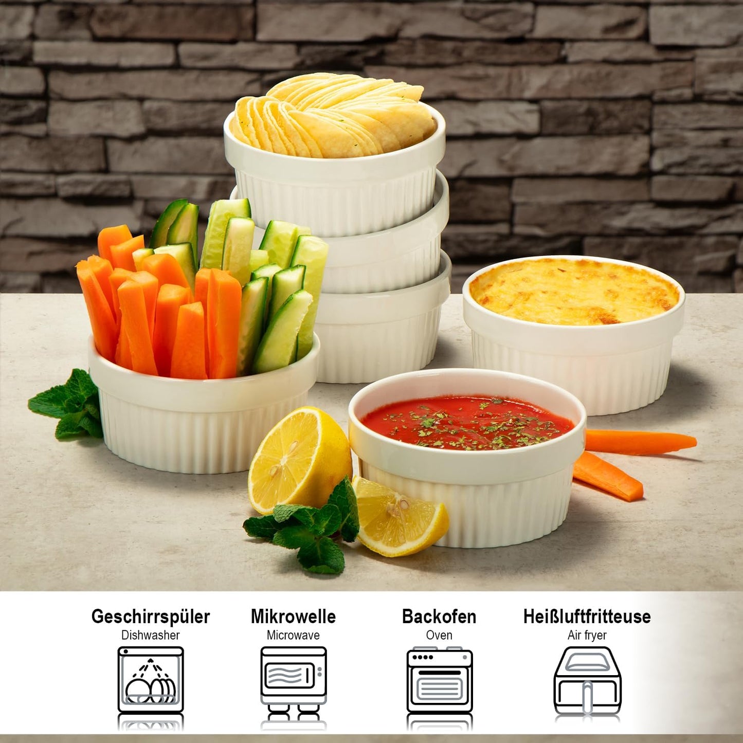 Soufflé- und Dessertförmchen, 12 Stück, weiss - 12 Stück Ø 9cm