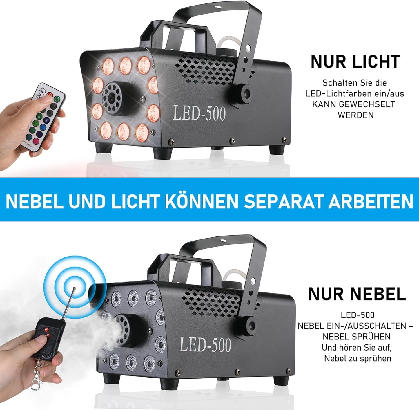 Mini-Nebelmaschine mit LED-Licht und Fernbedienung, 23*13.5*12 cm