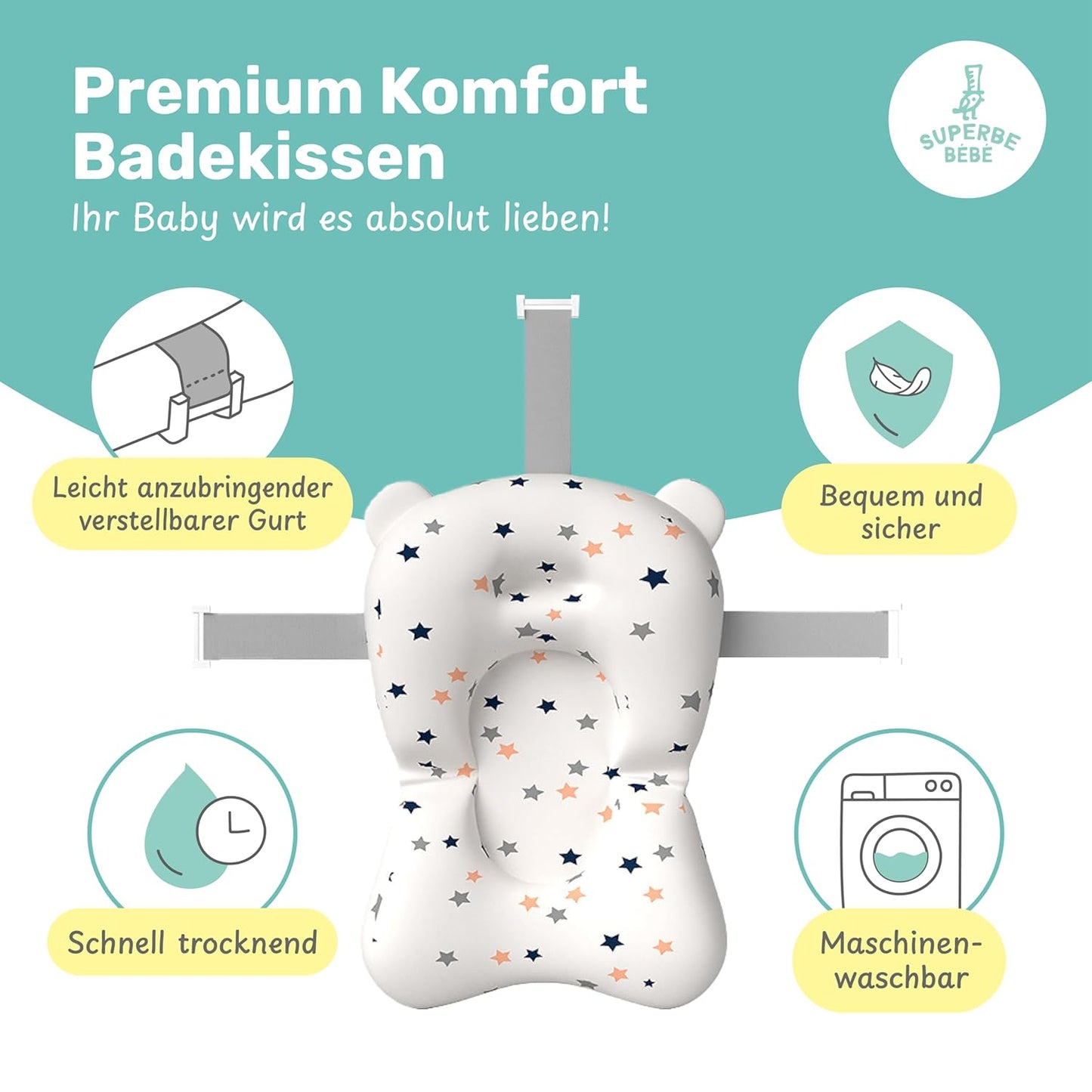 Faltbare Babywanne mit Badethermometer, 2 x faltbar Bear GRAU