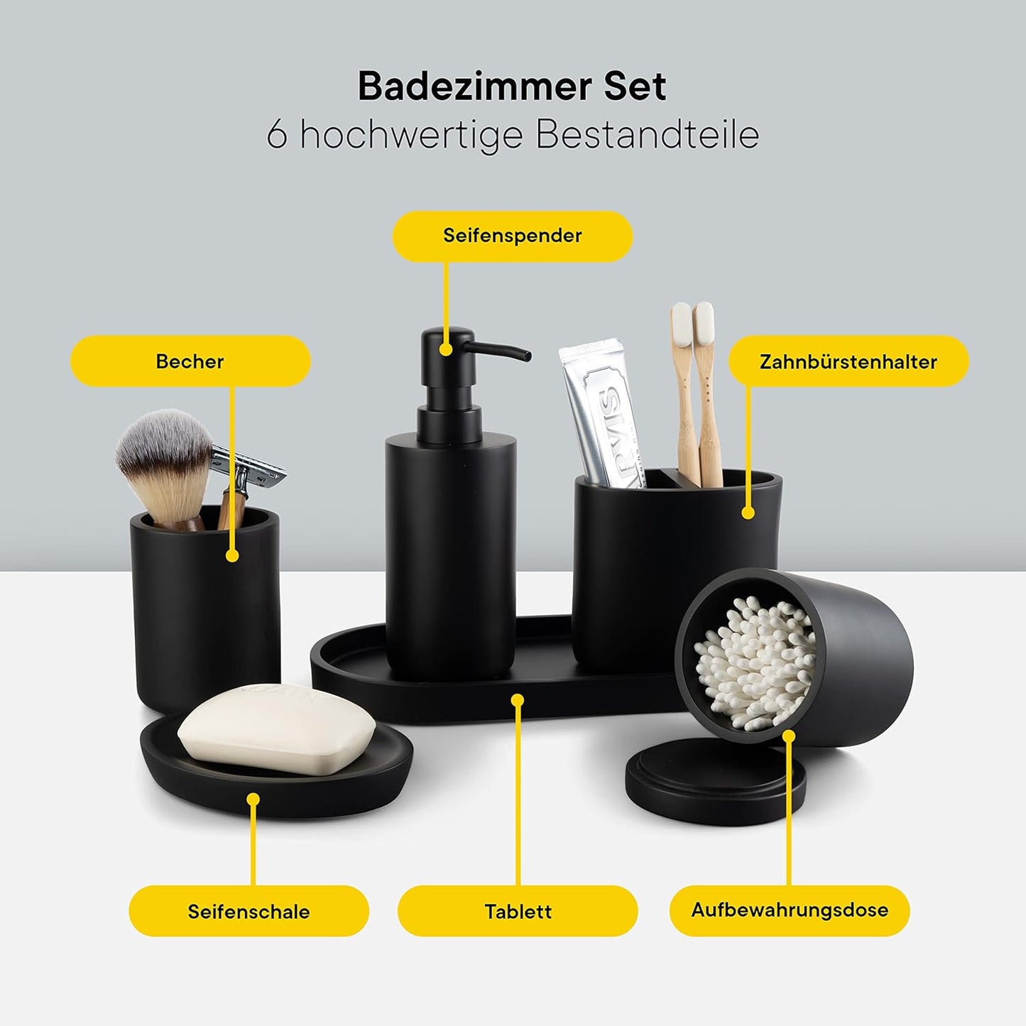 Badezimmer Zubehör Set (6-teilig) mit Seifenspender