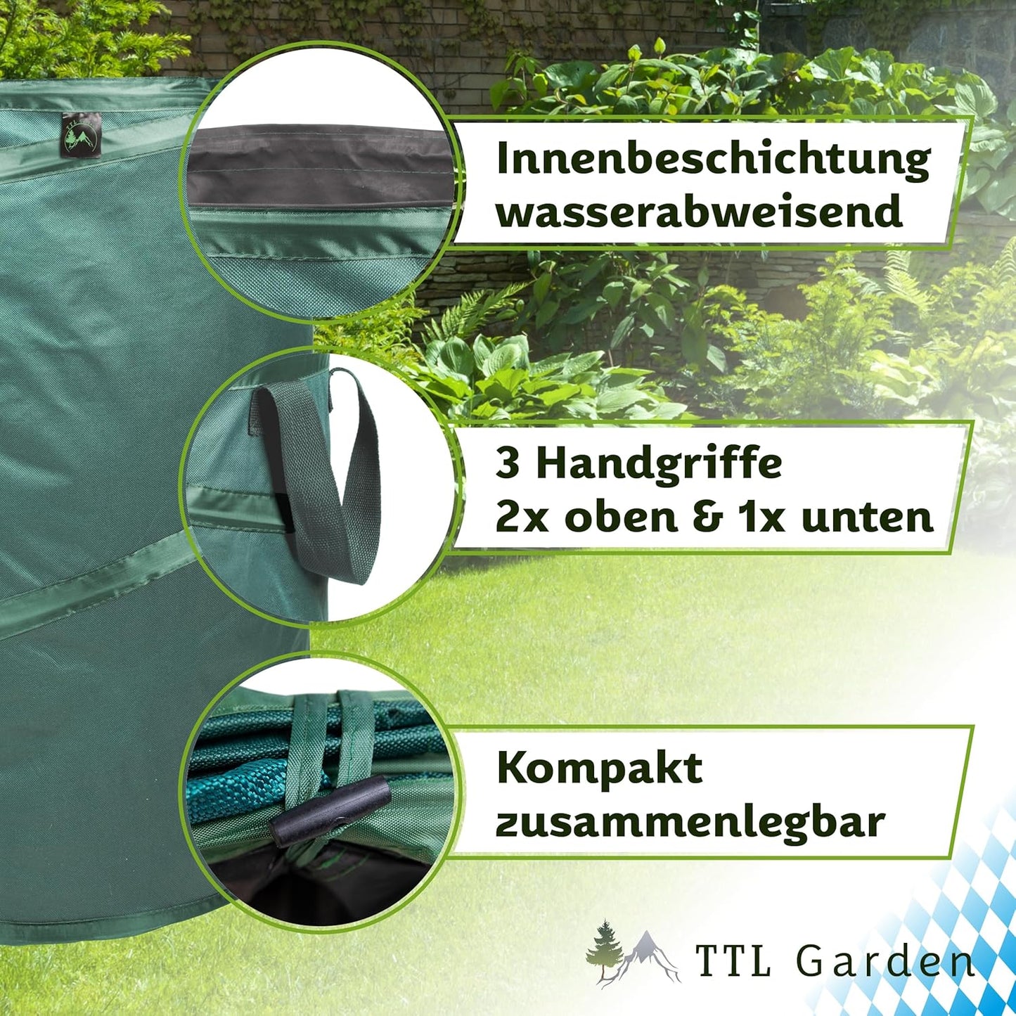 2-teiliges Pop-up Gartensack-Set robust & wasserfest, 120L Premium 2x