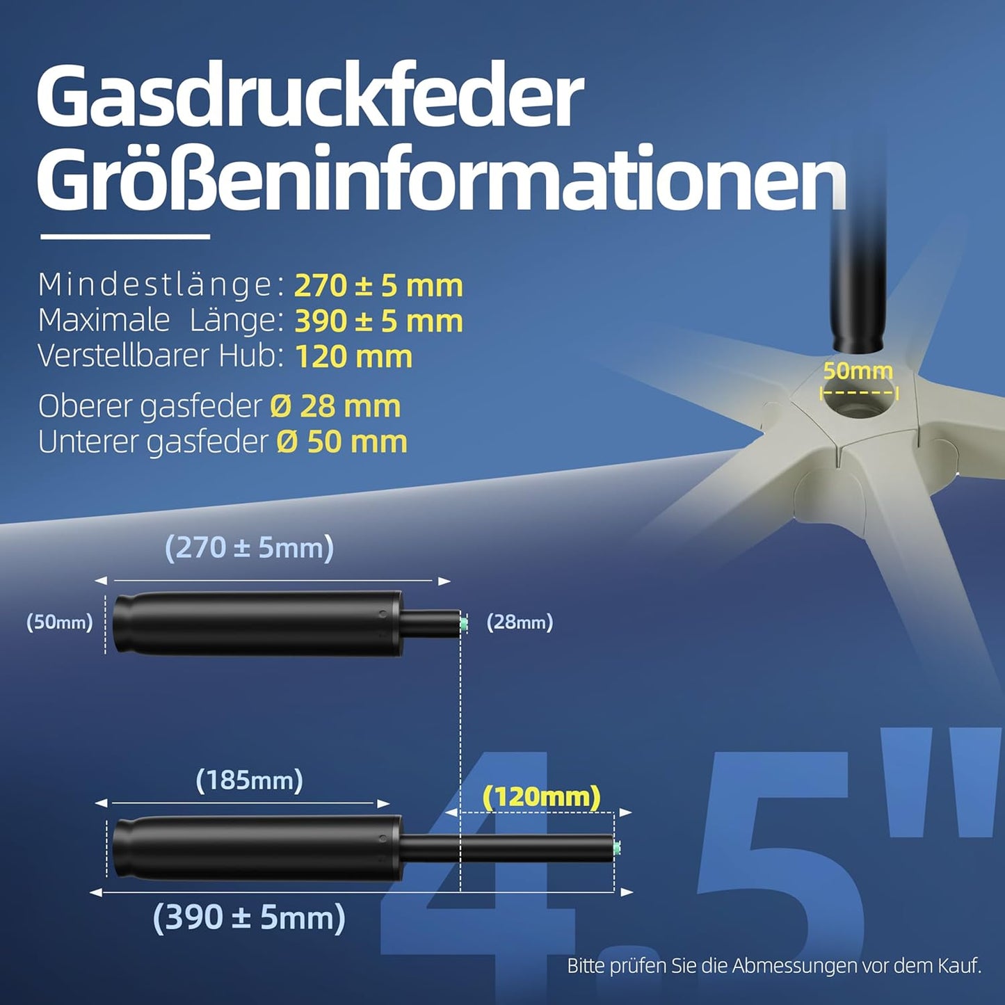 Gasdruckfeder für Bürostühle, 272mm - 388mm Schwarz