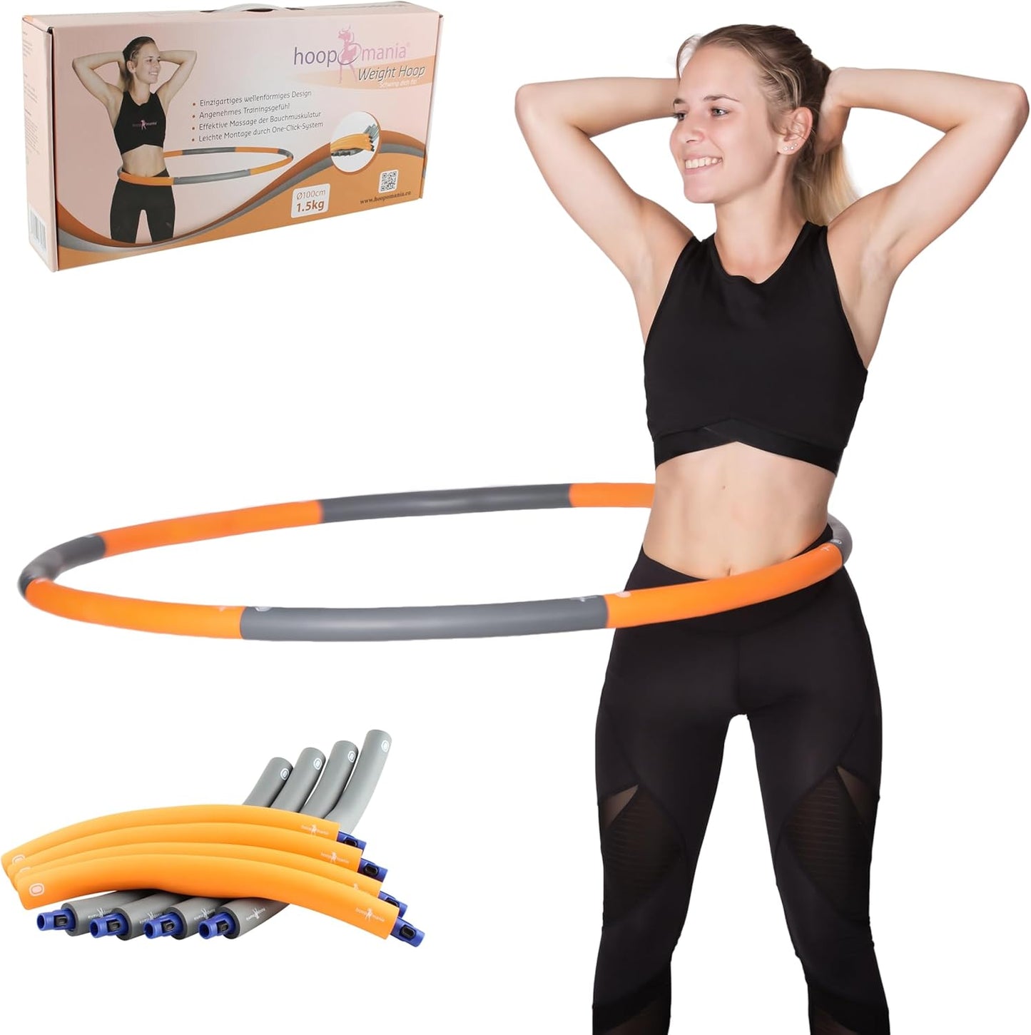 Hula-Hoop-Reifen für Erwachsene, Weight Hoop 1,5kg (orange, grau)