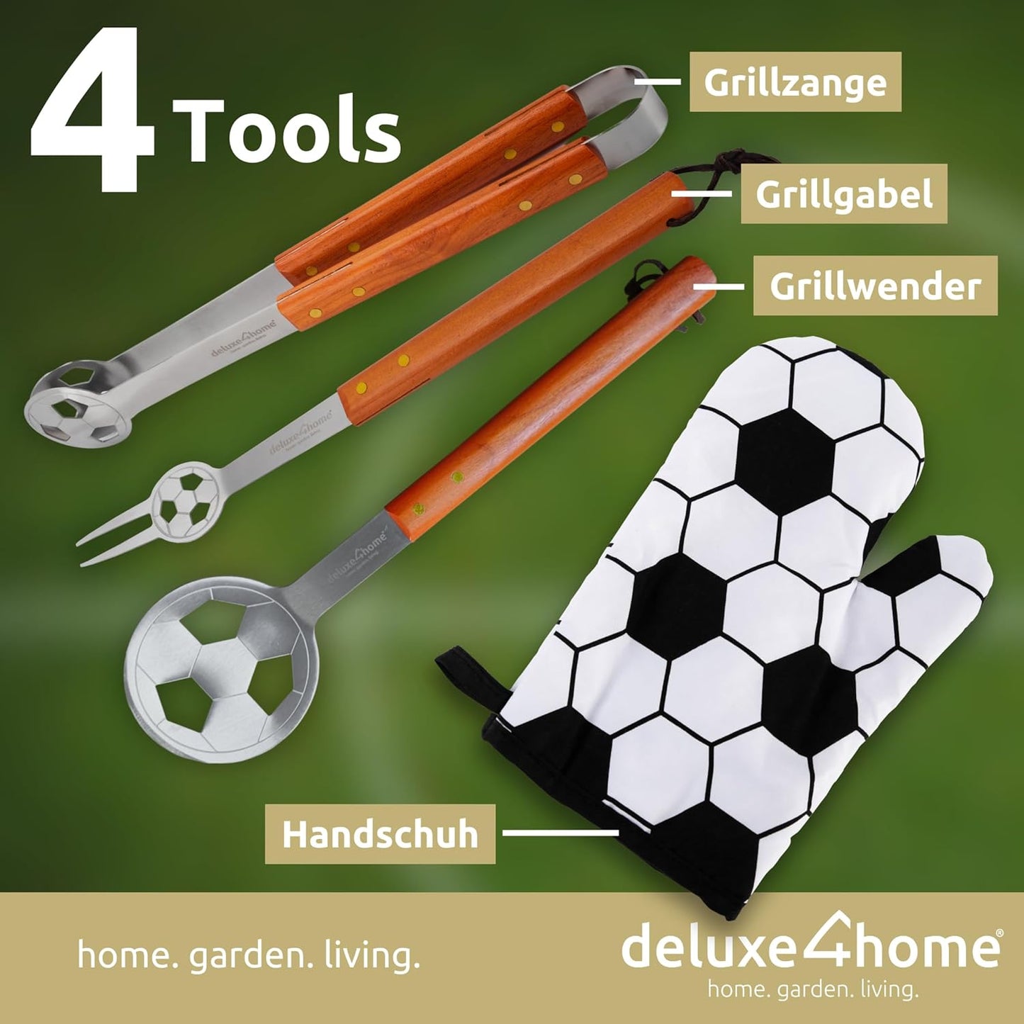 5-teiliges Grillbesteck im Fussball-Look