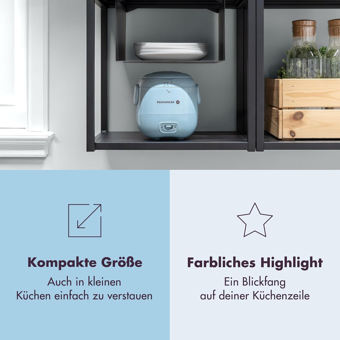 Mini Reiskocher mit Keramikbeschichtung 0,3 L, Hellblau