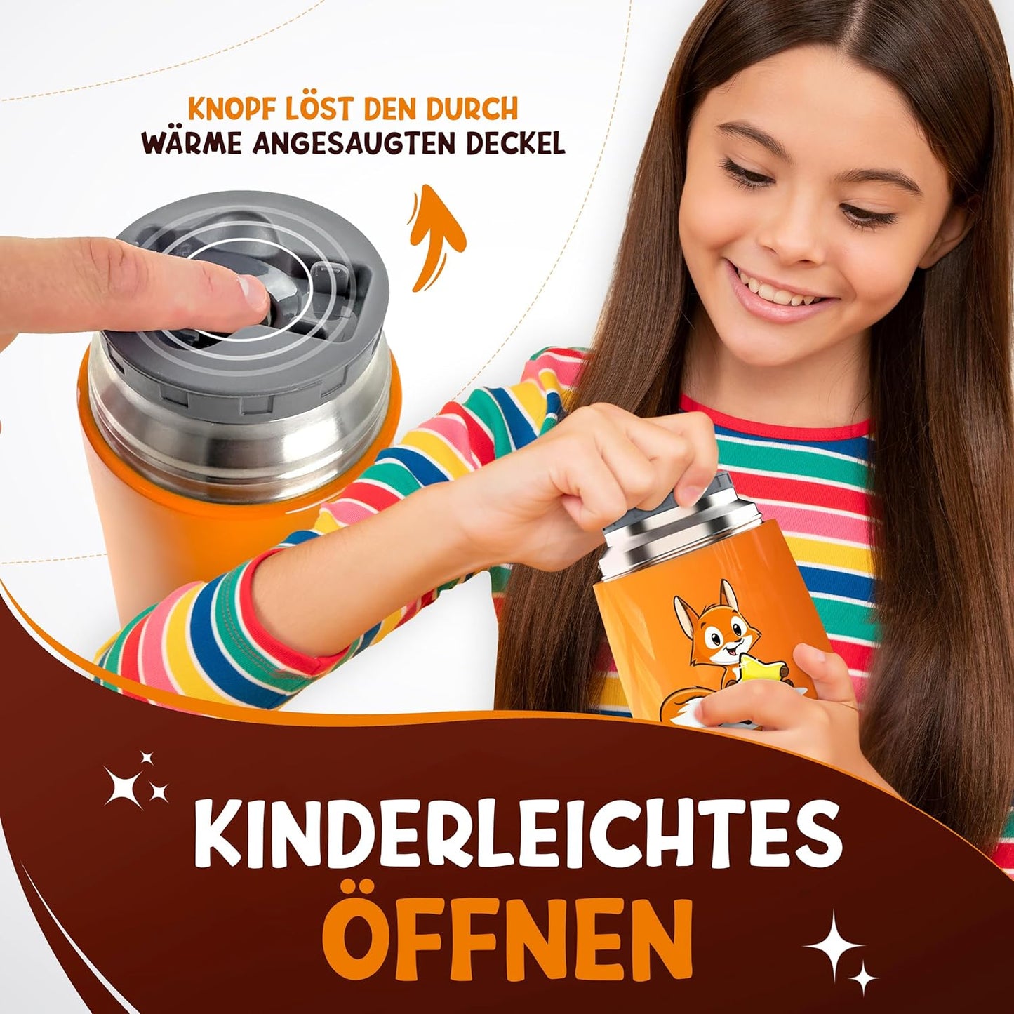 Thermobehälter für Essen Kinder 500ml, Edelstahl, Orange