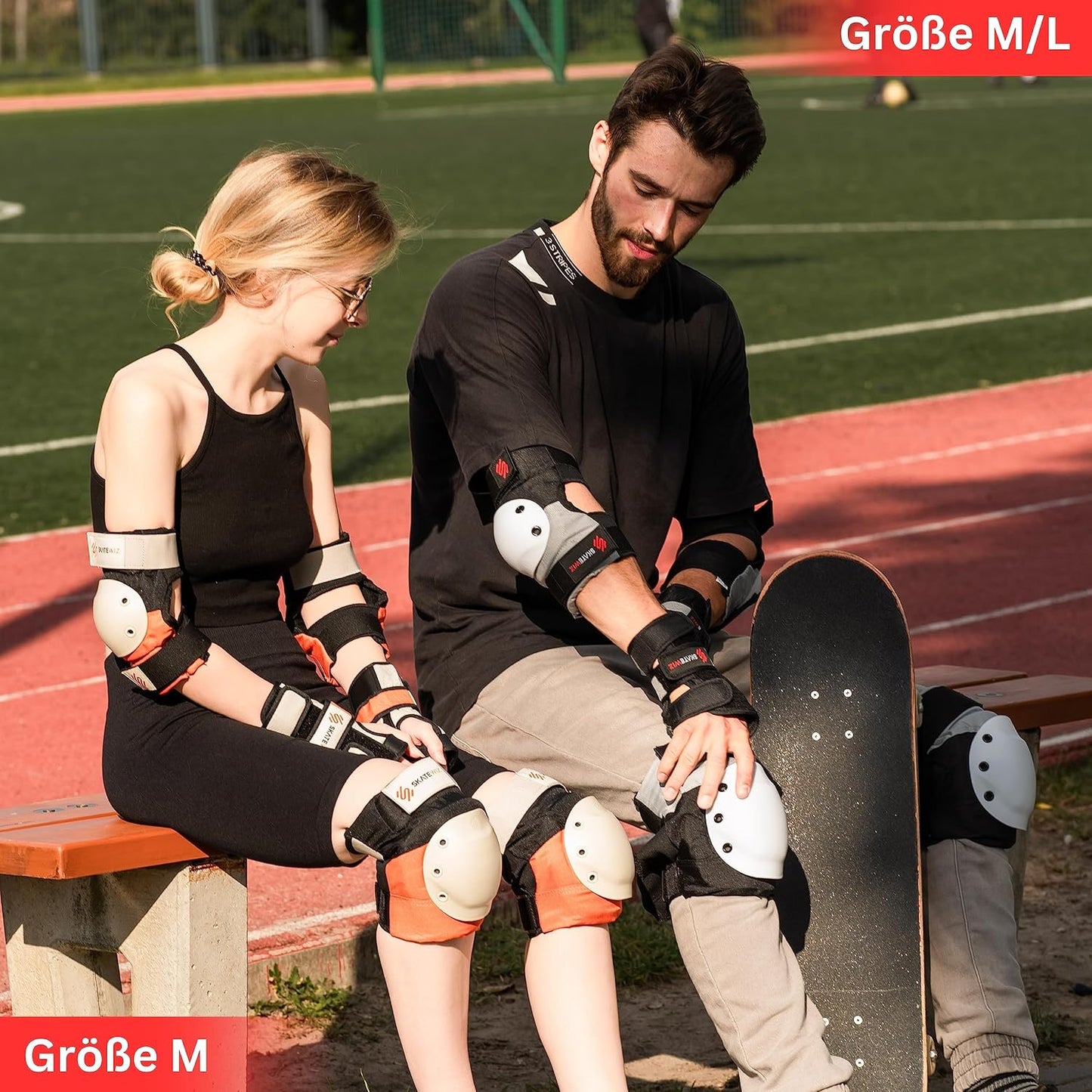 Inliner Schoner-Set mit Neopren-Sleeves (6-teilig), M - Teenager ab 14 Jahre Grau Weiss