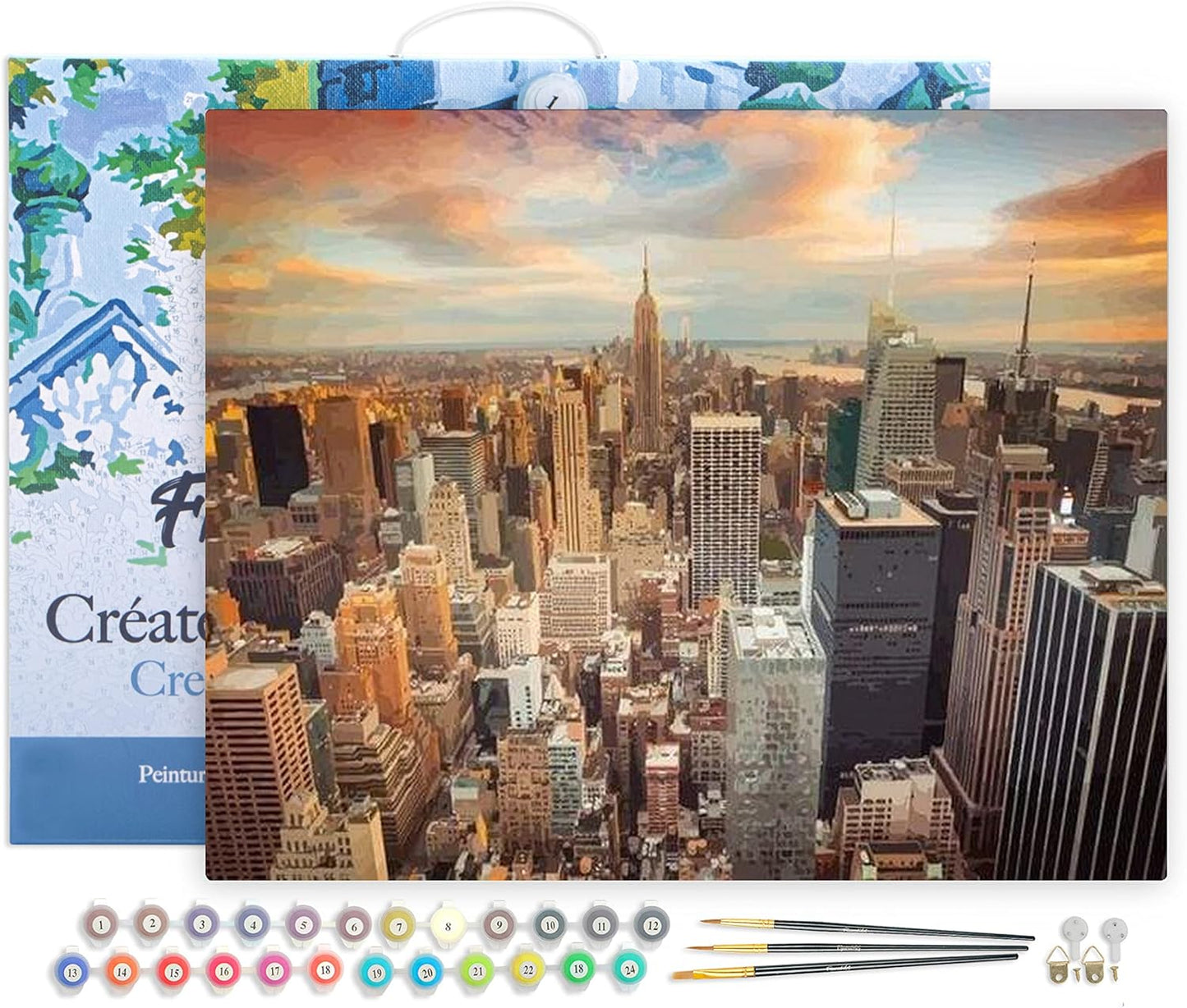 Malen nach Zahlen Set Sonnenuntergang New York, Sonnenuntergang über New York 40x50cm Mit Rahmen (bereits gespannt)