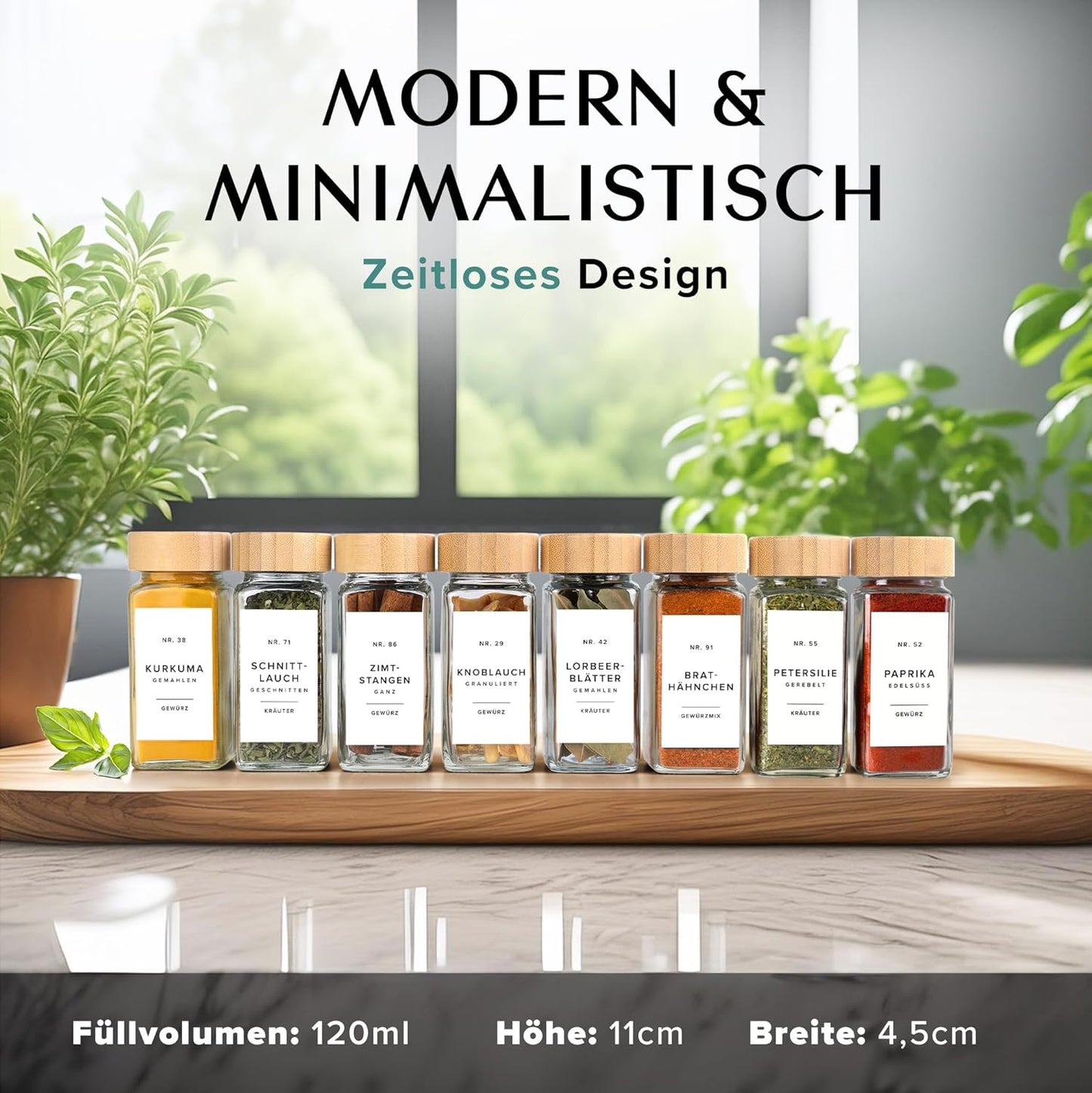 ‎EH-SJB-WH Gewürzgläser-Set, Bambus Hell