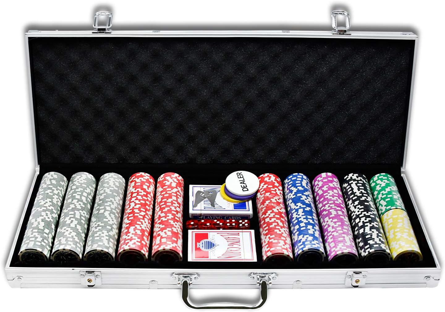 Pokerkoffer Set mit 500 Chips, 500 Chips, Silber Aluminium-gehäuse