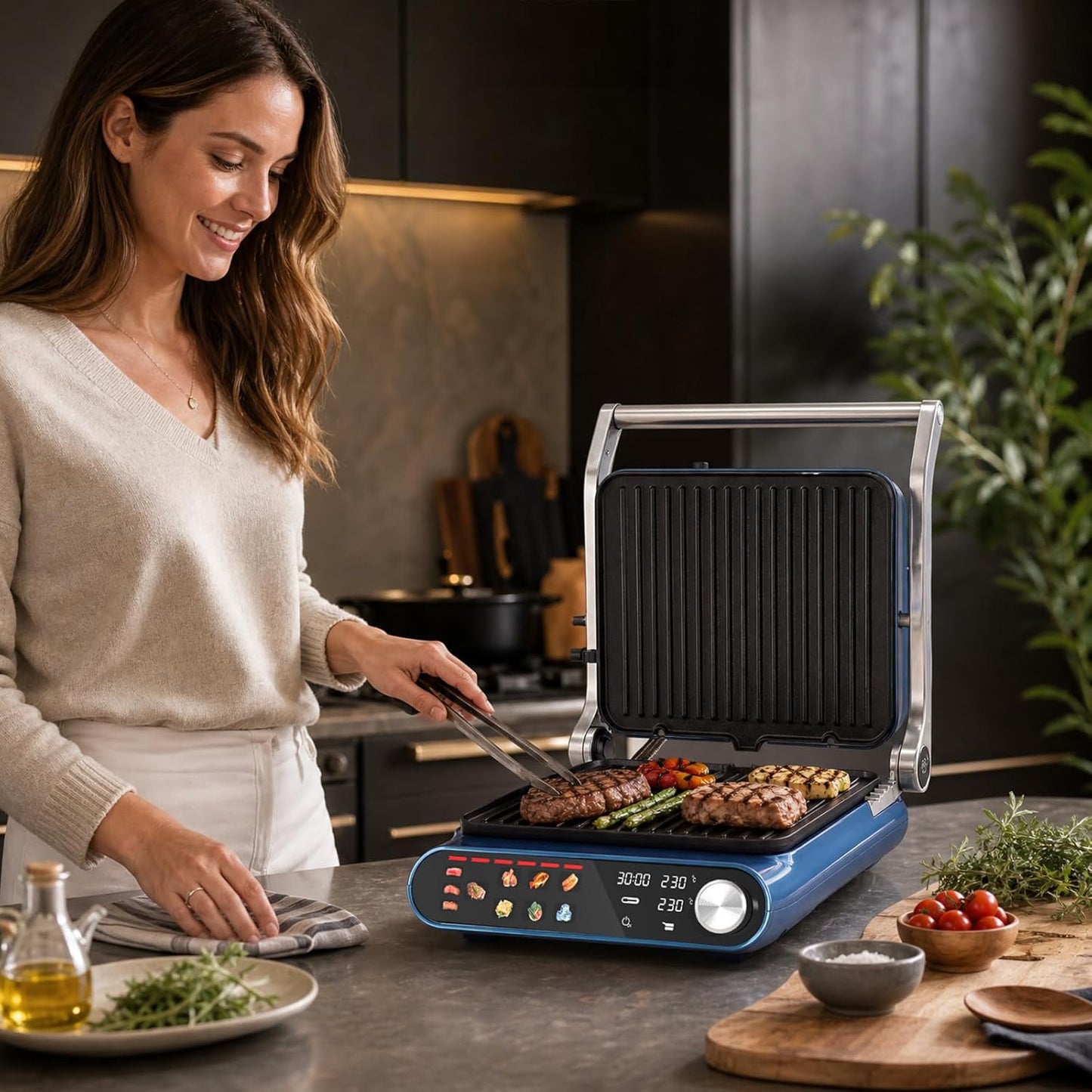 XXL-Kontaktgrill, Smart | Mit Farbdisplay & Temperatursonde