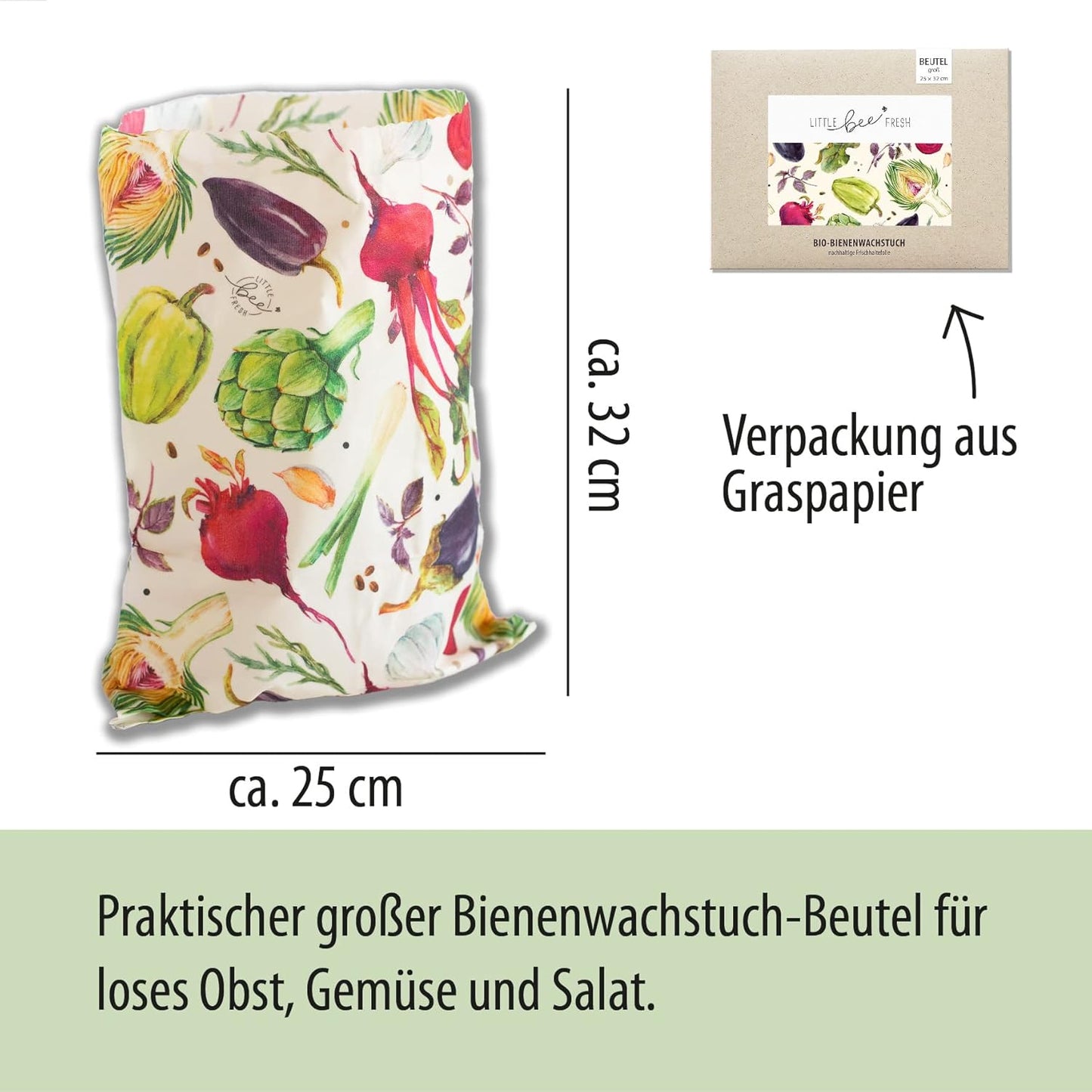 Bio-Bienenwachstuch Beutel, Gemüsebeutel