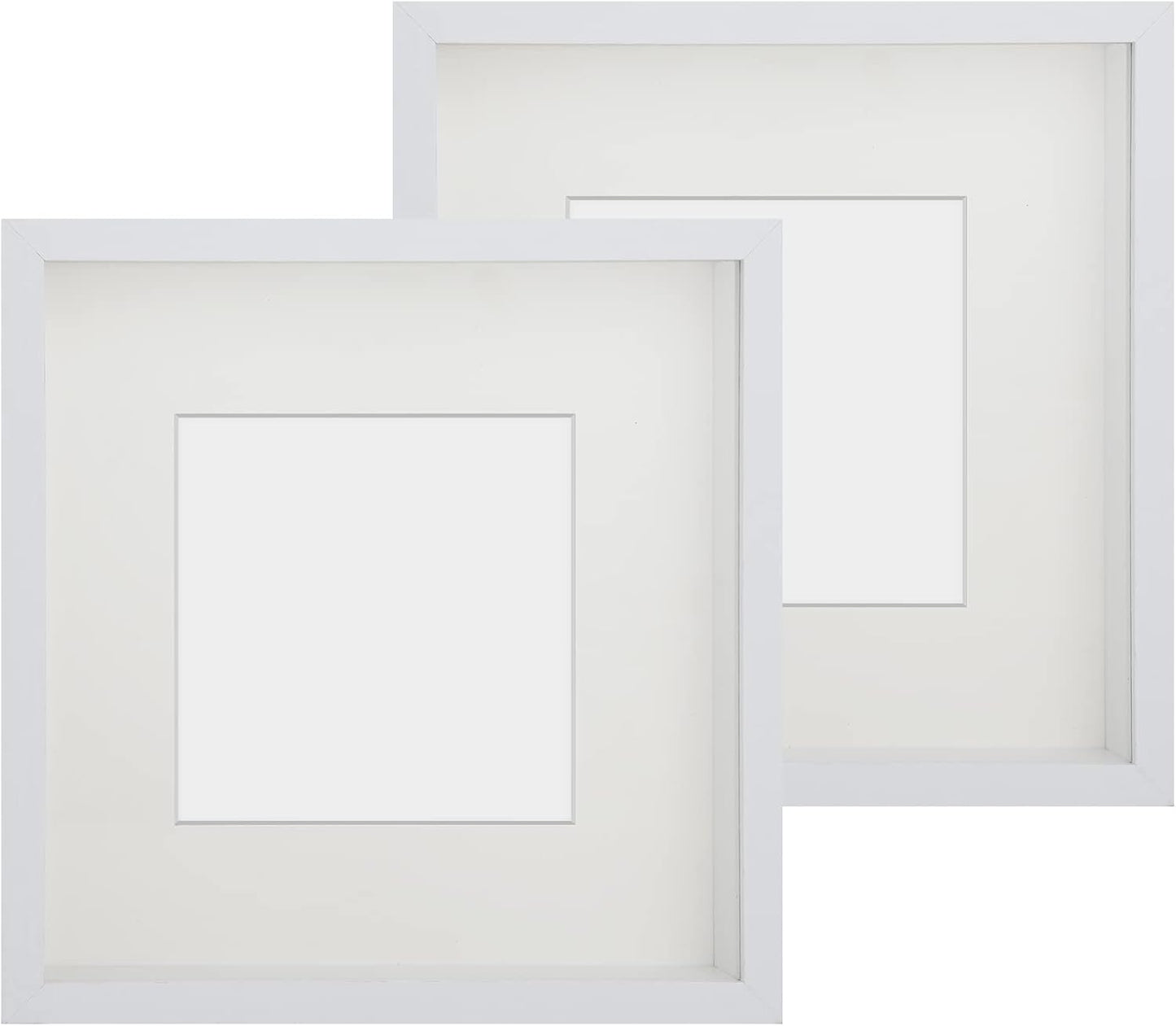 2er 3D Bilderrahmen Set mit Passepartout, Weiß 2er 20x20 cm für 10x10 cm