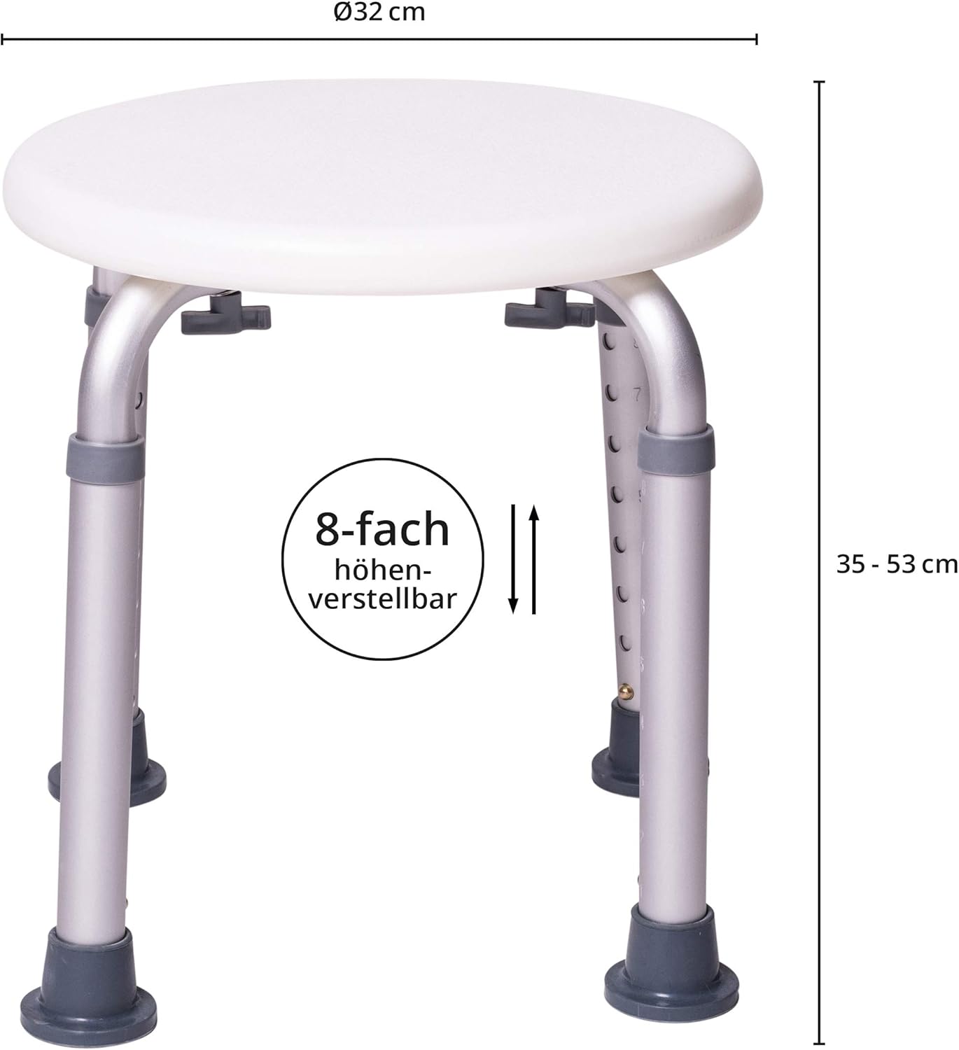 Badhocker bis 150 kg, Duschhocker rund weiß 150 kg