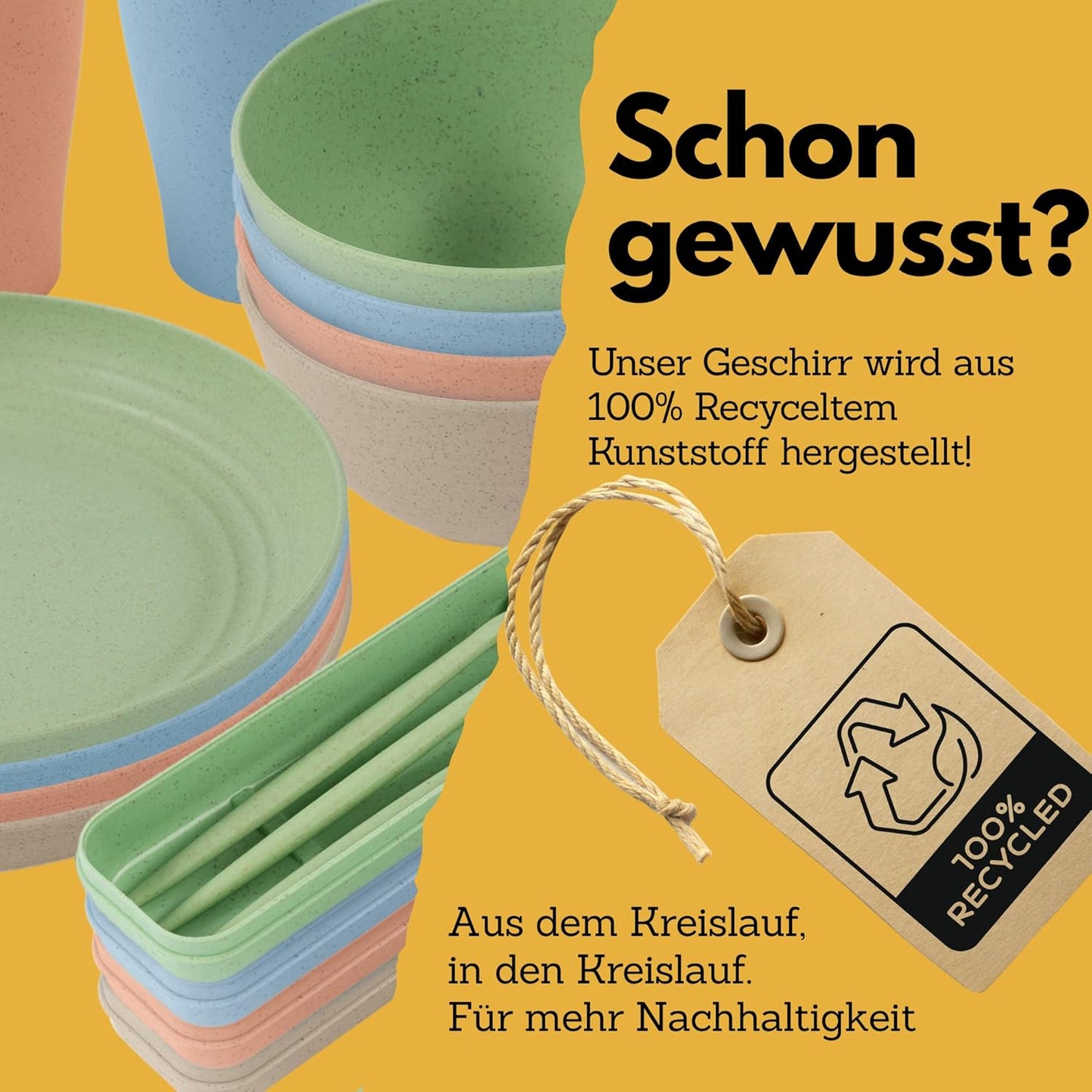 16-teiliges Camping-Geschirrset, Grün