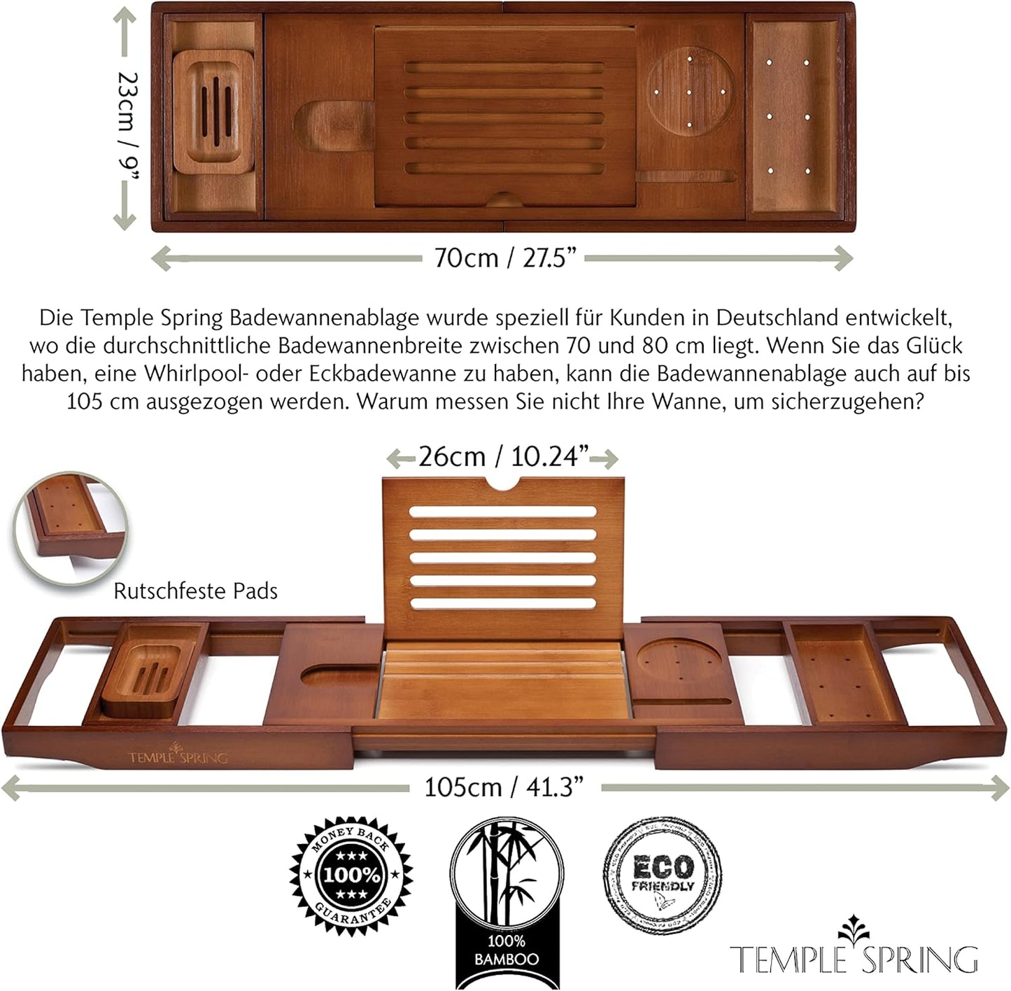 Badewannenablage Holz aus Bambus, Braun