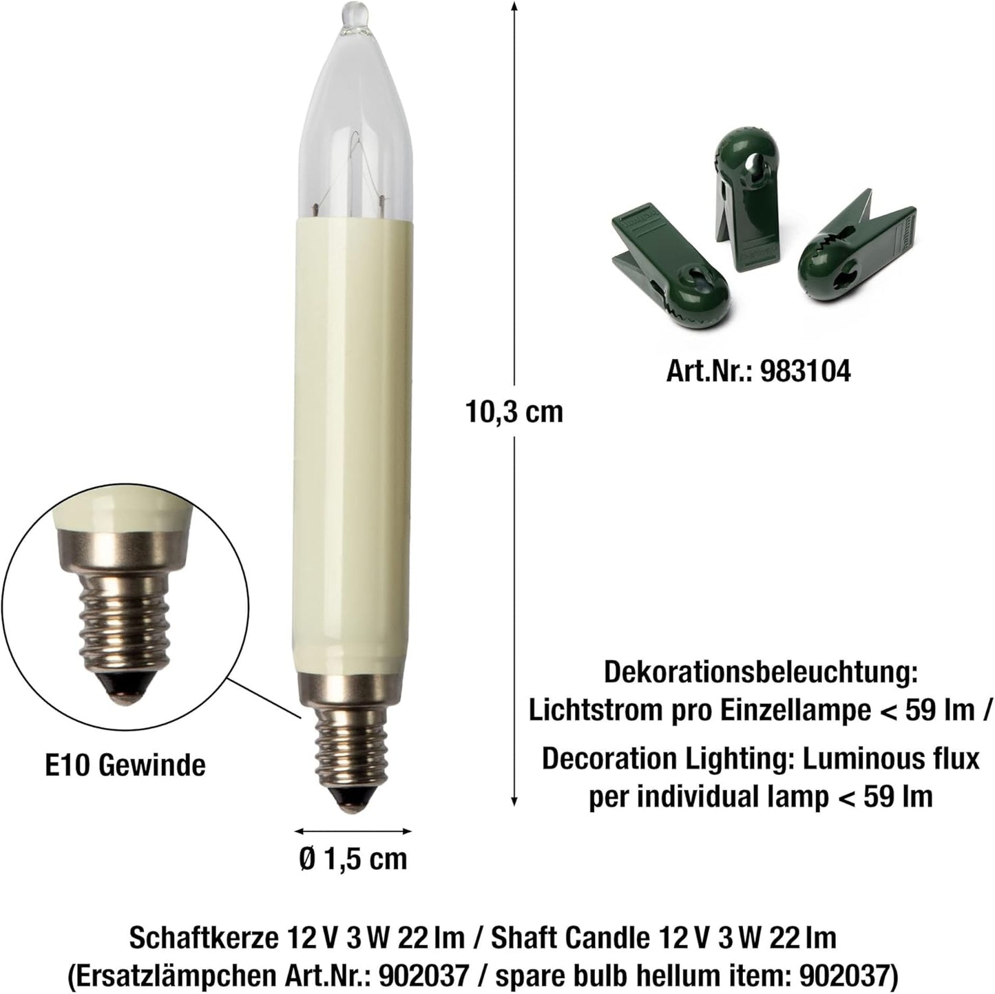 Weihnachtsbaum Lichterkette mit Clip, 20 Lichter, 20 Lichter / beleuchtet 1330 cm Elfenbein