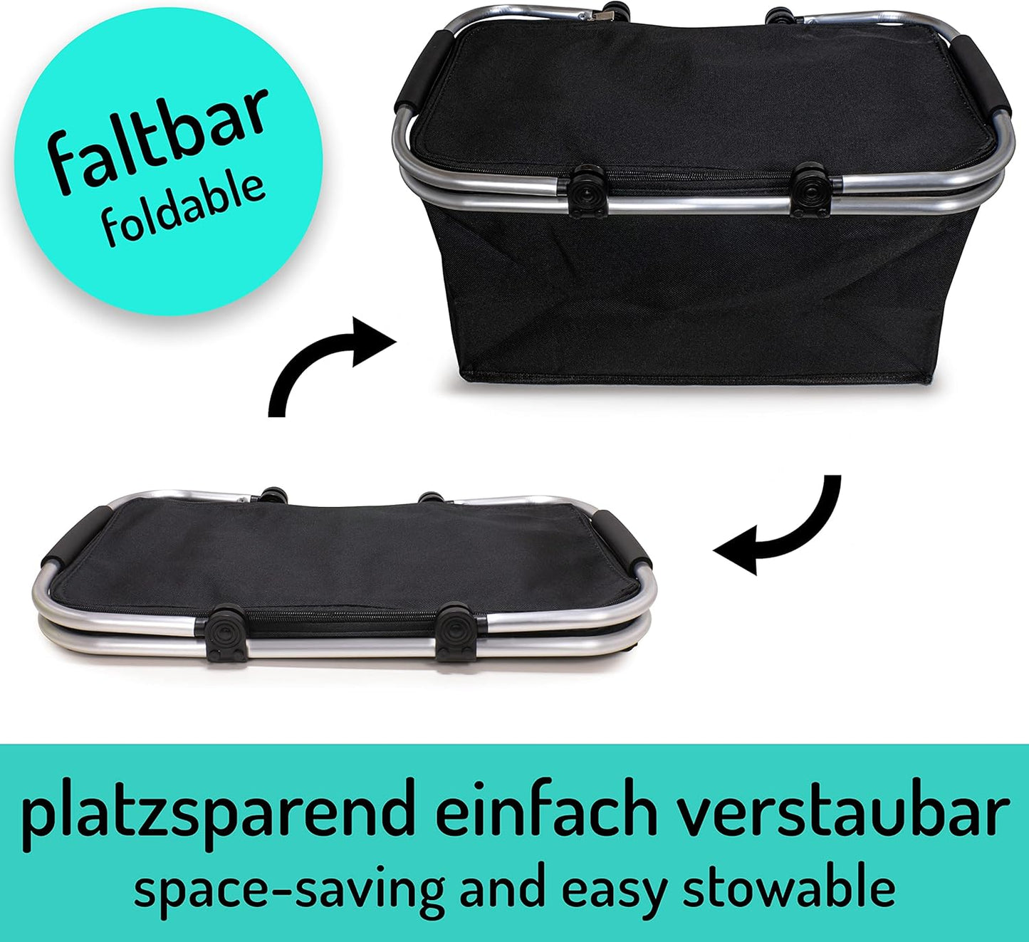 Faltbarer Einkaufskorb mit Isolierung, Thermo - 1x Pack Schwarz