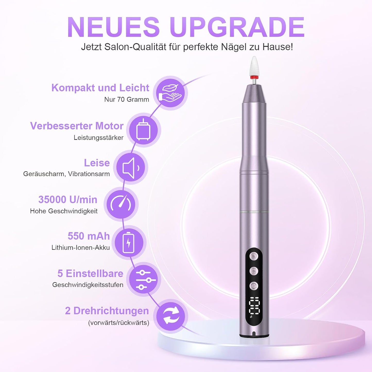 Nagelfräser mit 5 Geschwindigkeiten, Lila