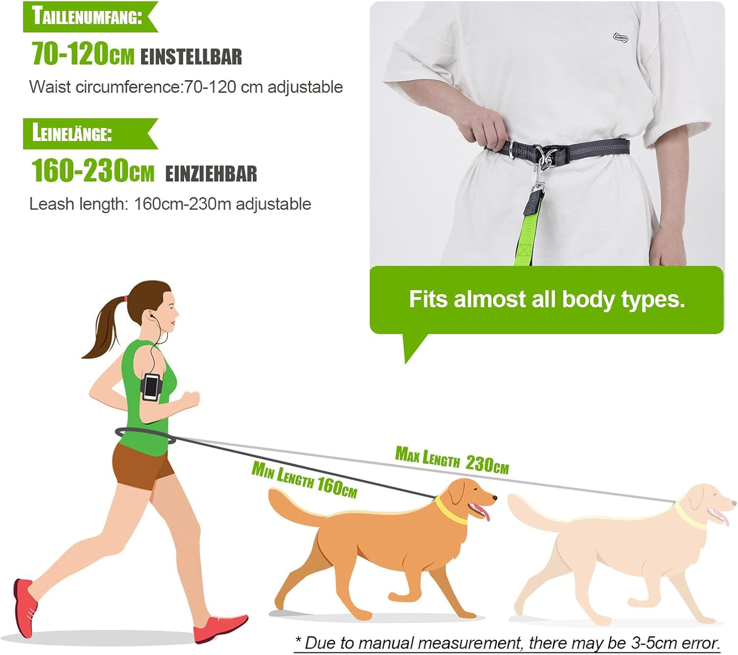 Reflektierende Joggingleine, Für einen Hund Grau & Hellgrün