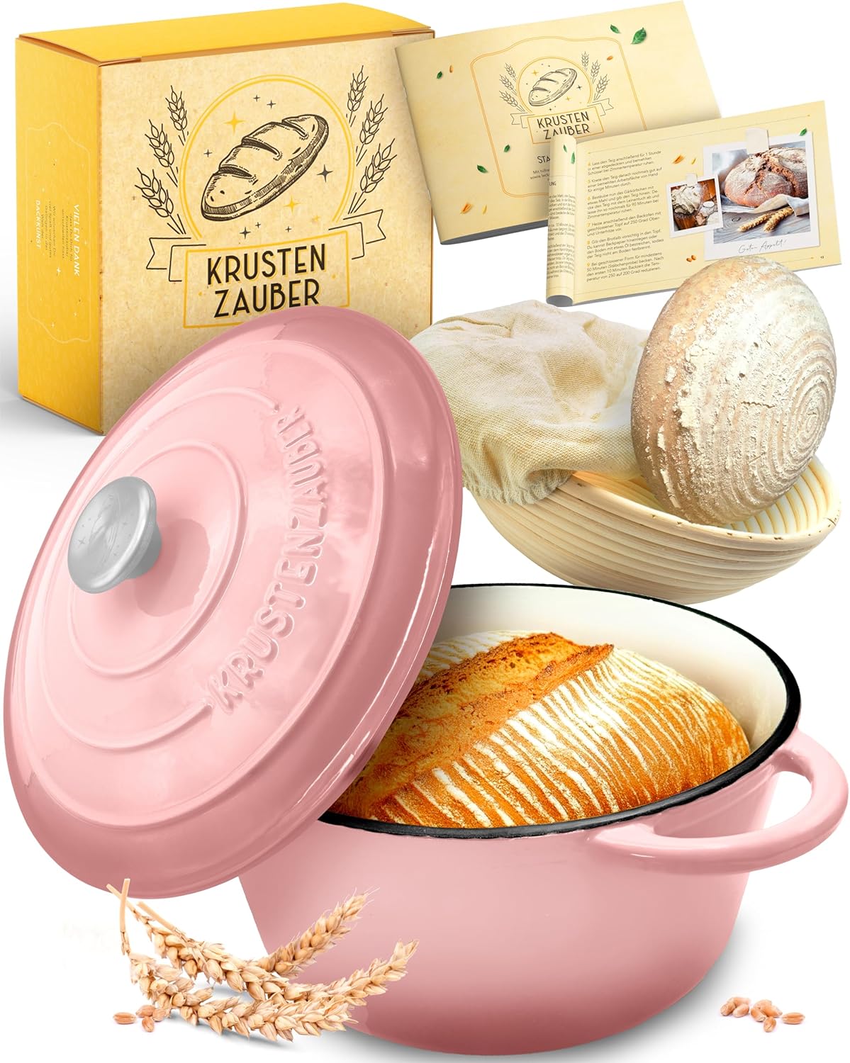 Brotbacktopf mit Gärkorb, Rosa Topf