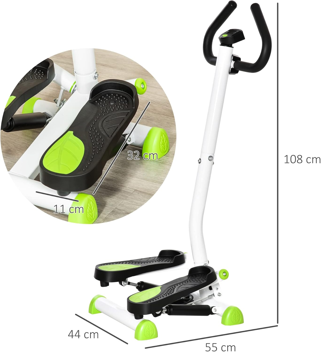Fitness Swing Stepper mit LCD-Schirm und Handgriff, Grün+Schwarz