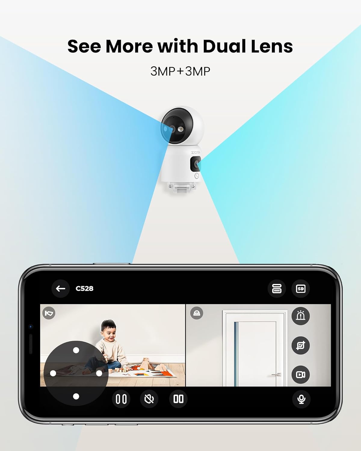 Überwachungskamera mit Dual-Objektiv und KI-Erkennung, Weiss 3MP+3MP Dual Kamera