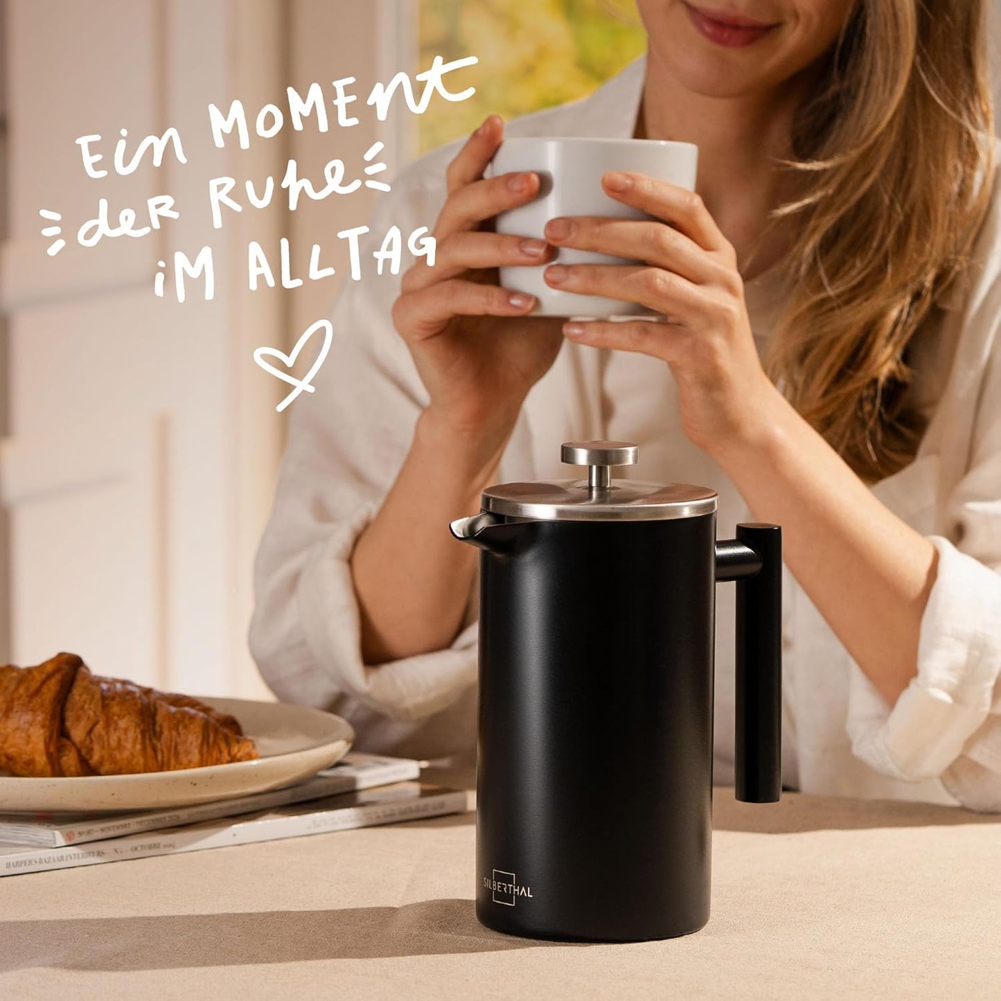 French Press Thermo-Kaffeebereiter 1L Edelstahl, Schwarz