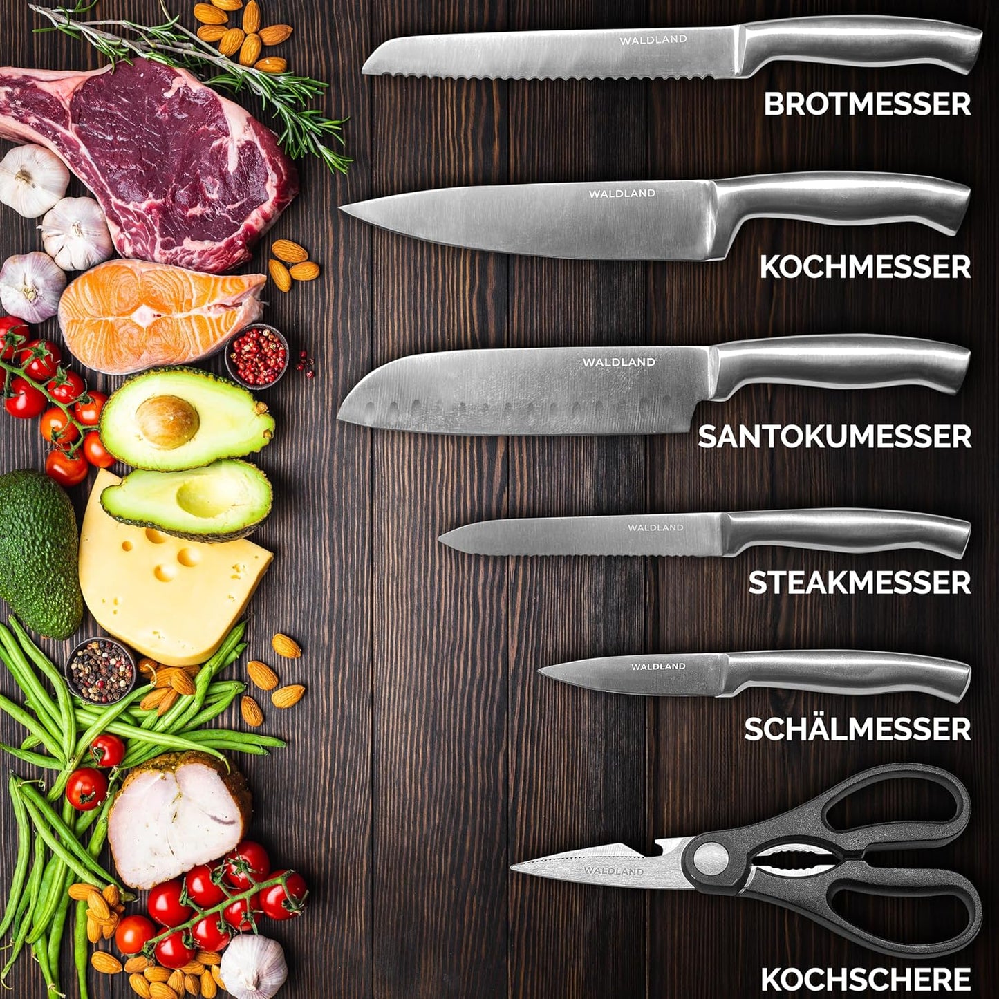 7-teiliges Messerblock-Set, Eichenholz